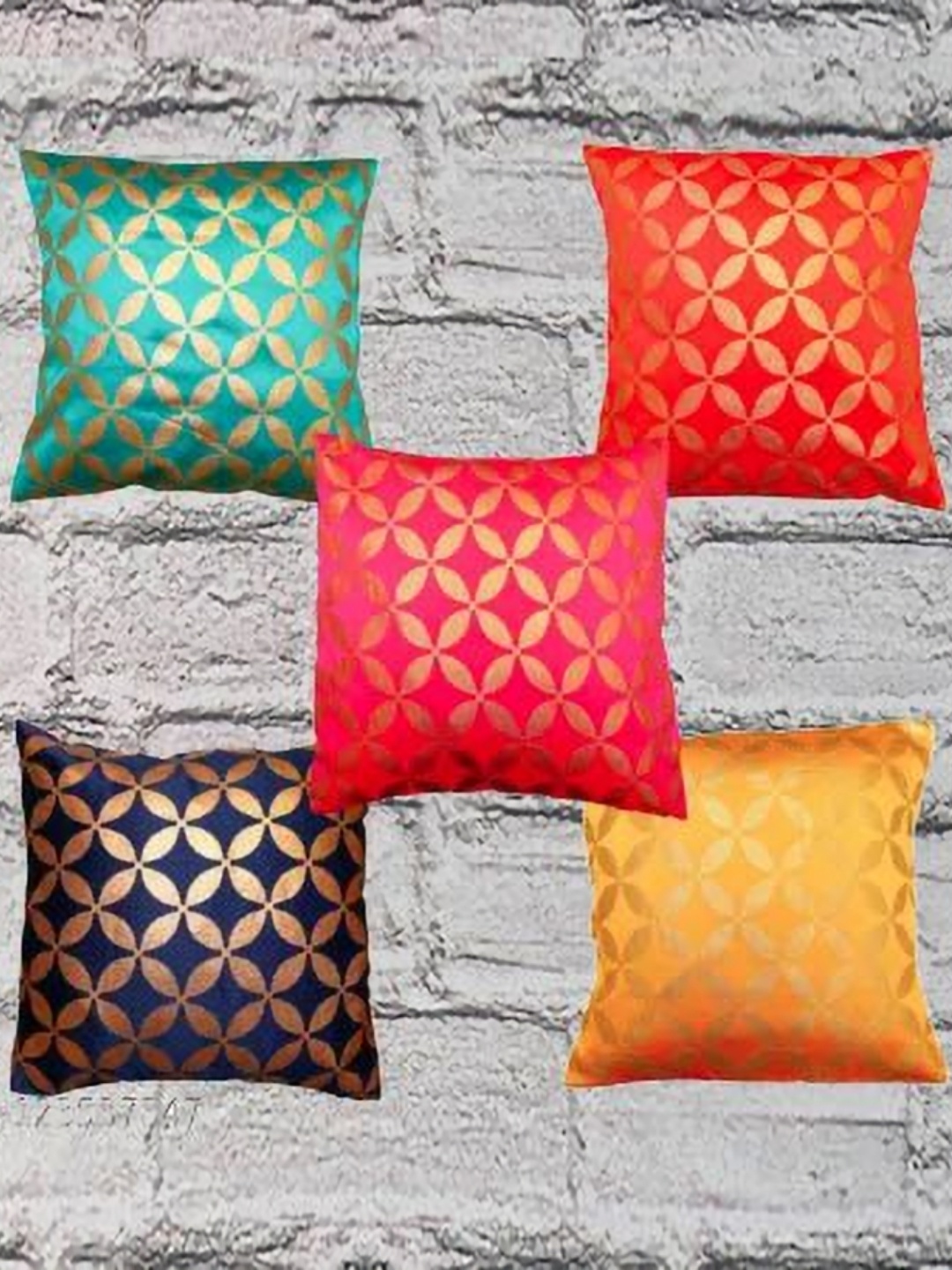 

Pink Parrot Pink & Blue 5 Pieces Jacquard Geometric Square Cushion Covers