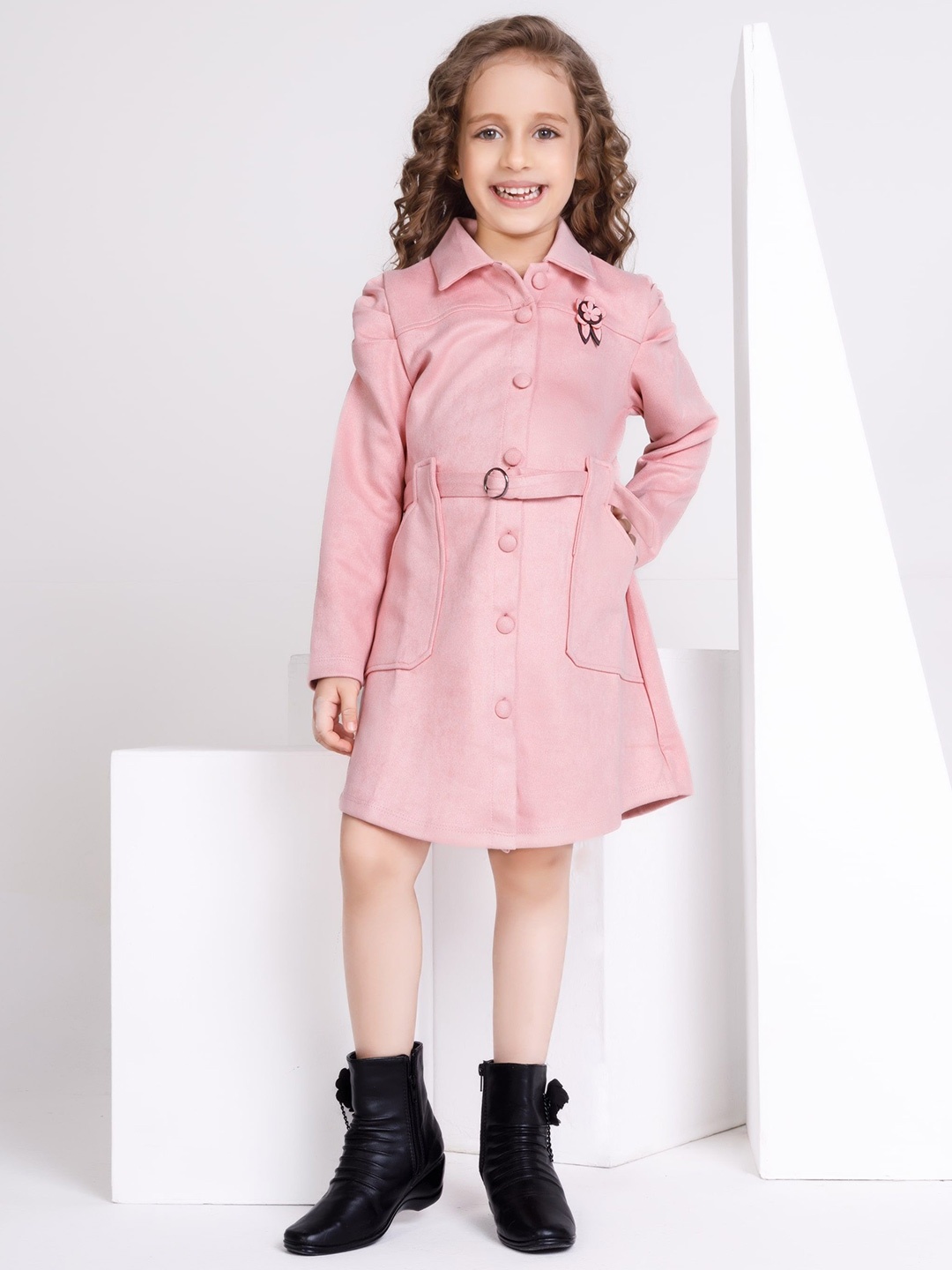 

Peppermint Kids-Girls Shirt Dress Comes with a belt, Pink