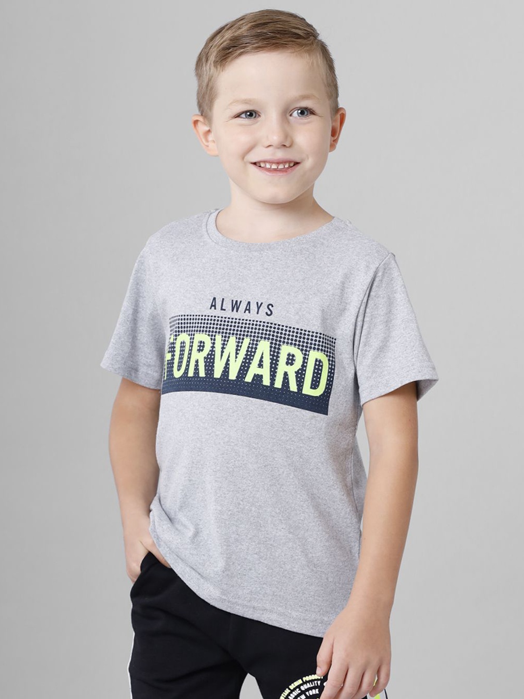 

CODEZ Boys Typography Printed Round Neck Cotton T-shirt, Grey melange