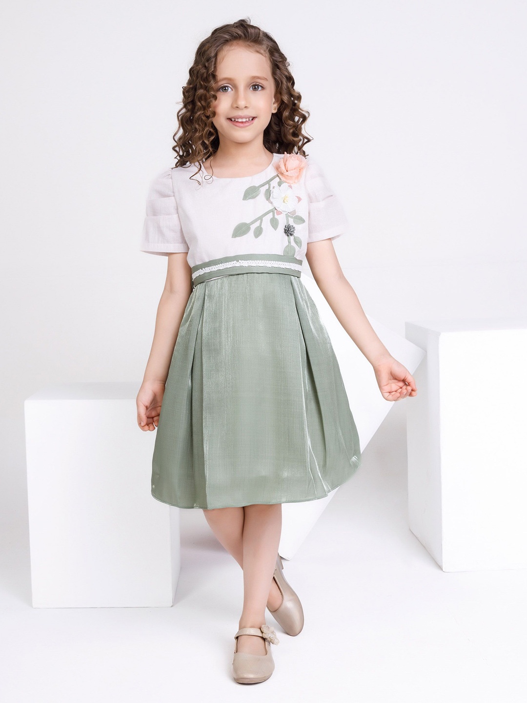 

Peppermint Girls Printed Fit and Flare Dress, Olive