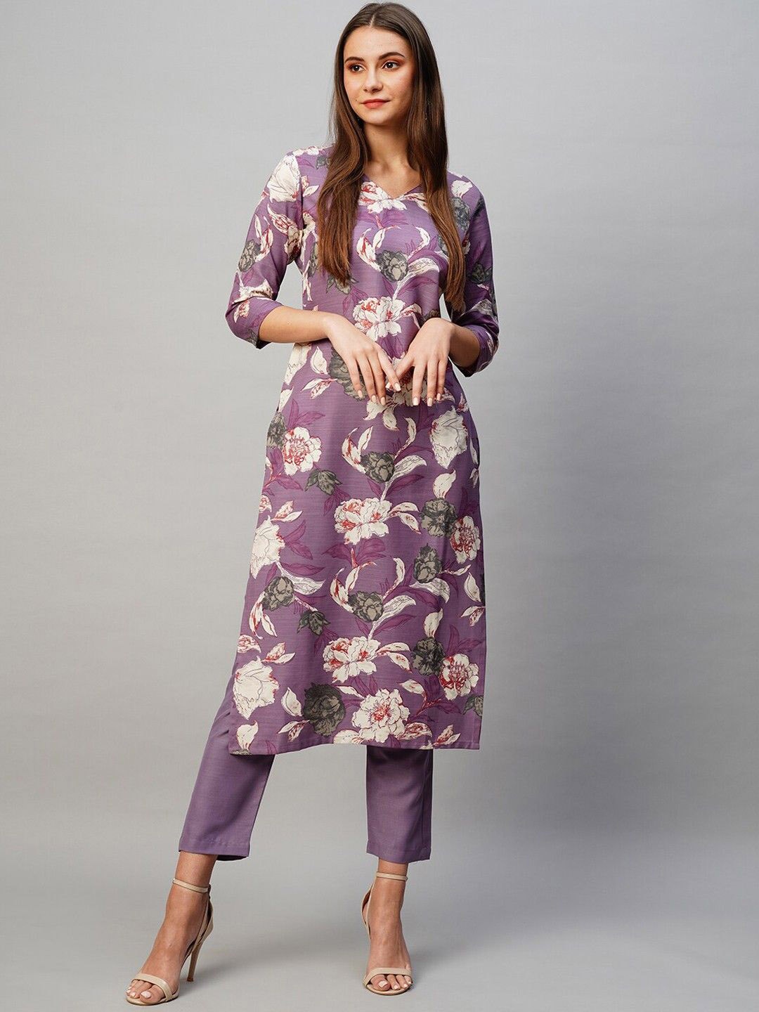 

Anni Designer Floral Printed Regular Straight Kurta with Trousers, Purple