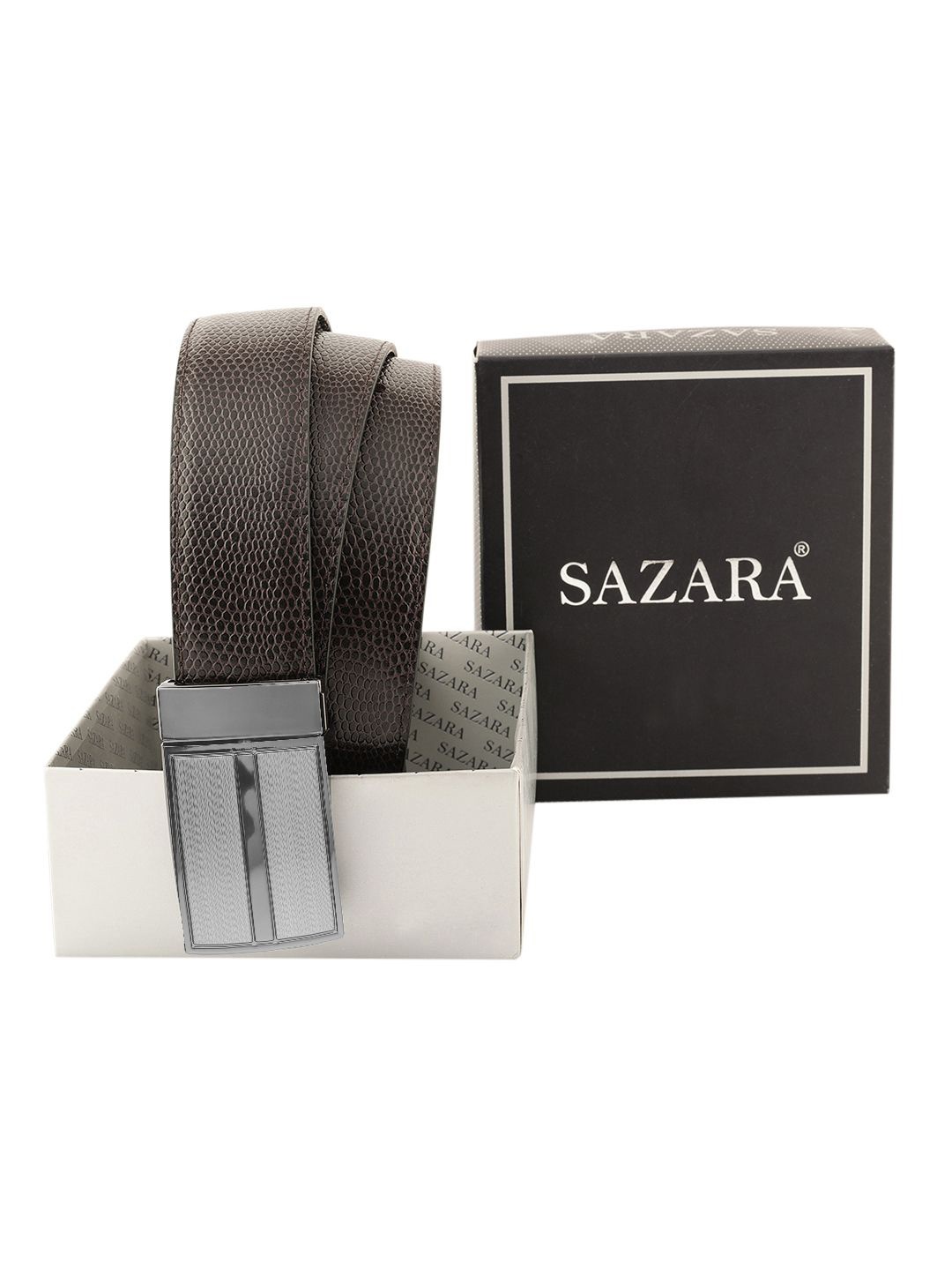 

SAZARA Men Textured Leather Reversible Belt, Brown