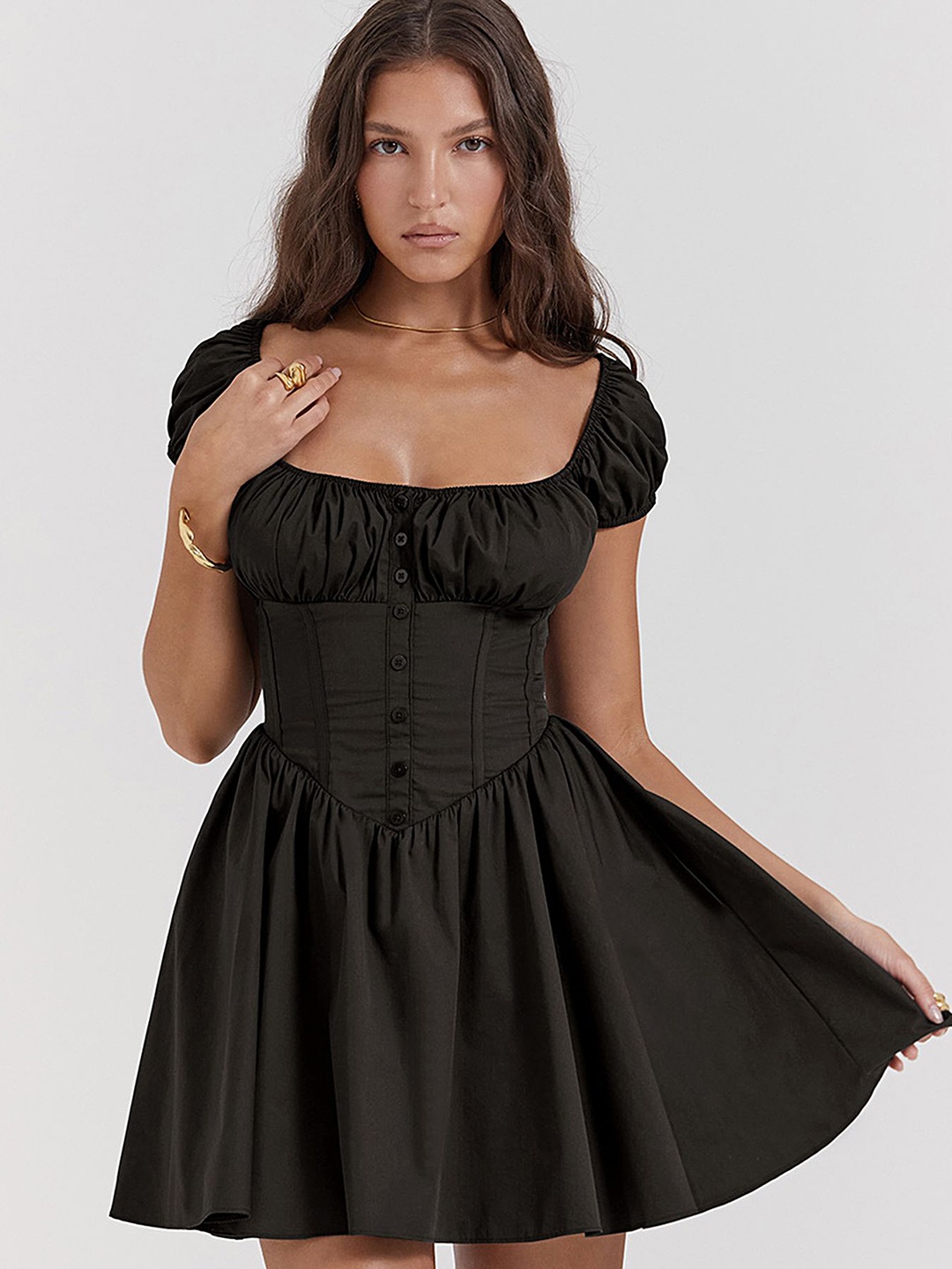 

LULU & SKY Solid Corset Mini Dress, Black