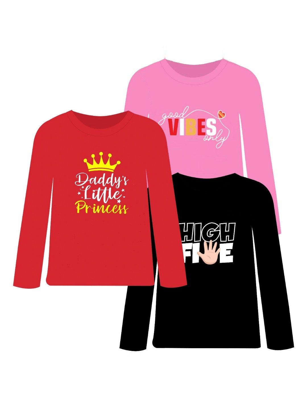 

CoolTees4U Girls Pack Of 3 Typography Printed T-shirt, Pink