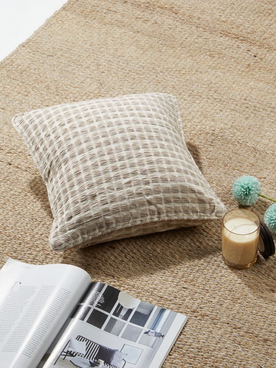 

Fabindia Deepali Beige Checked Cotton Square Cushion Covers