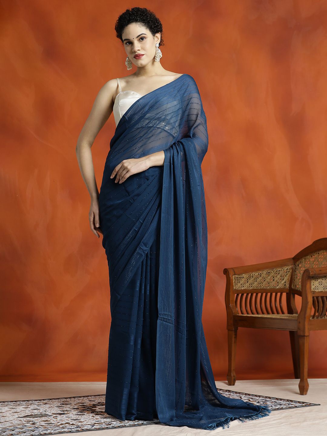 

Jaipur Kurti Sequin Embellished Party Wear Saree, Teal