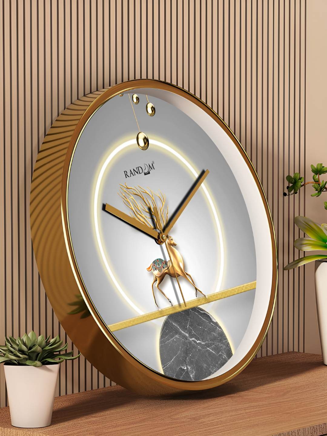 

RANDOM Gold Toned & White Printed Contemporary Round Wall Clock