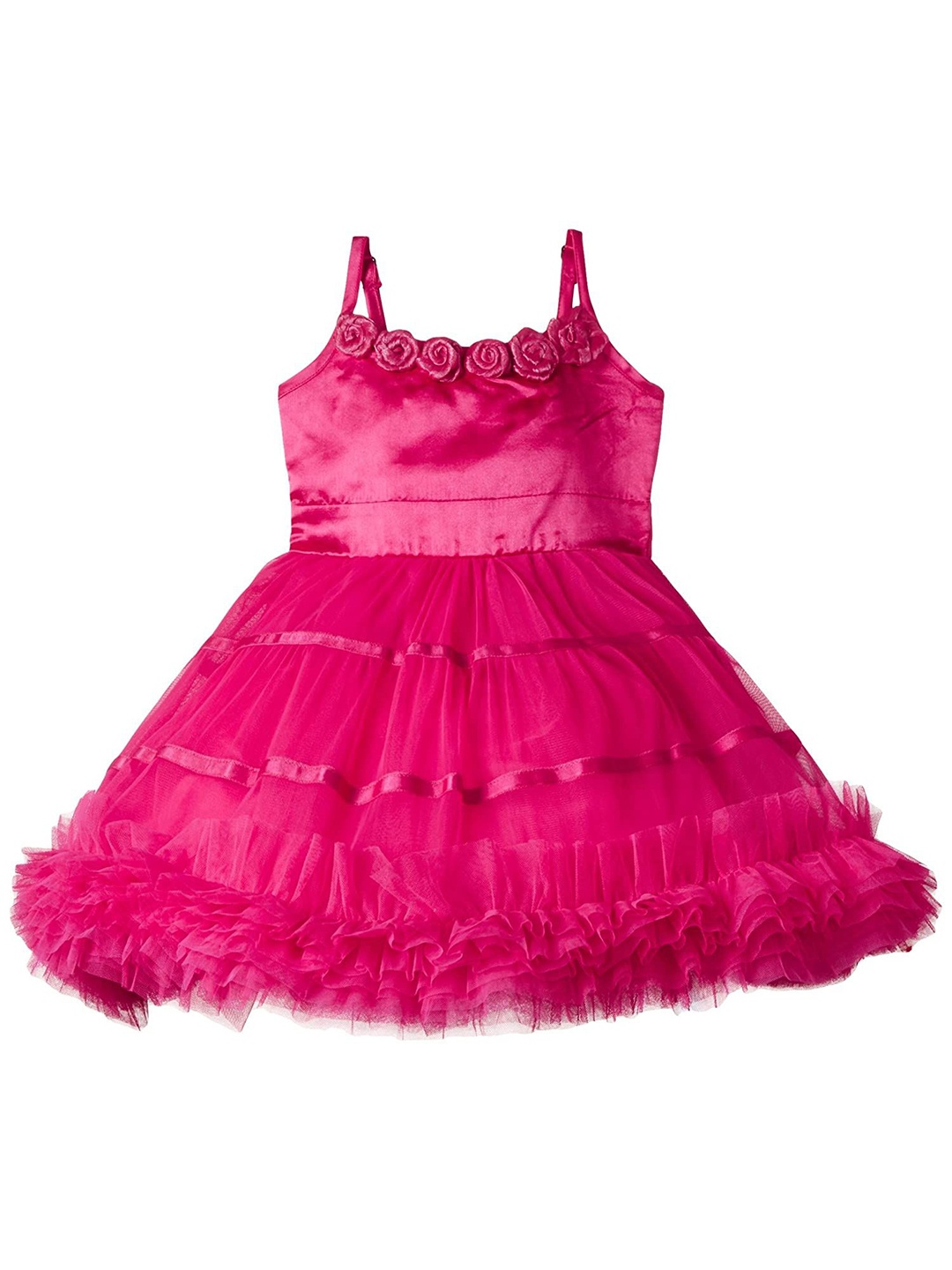 

Pink Wings Net Shoulder Straps Solid A-Line Dress, Magenta