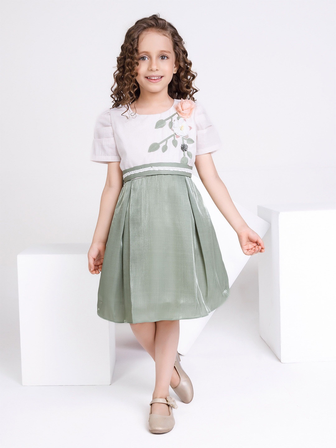 

Peppermint Girls Fit and Flare Dress Comes with a belt, Olive