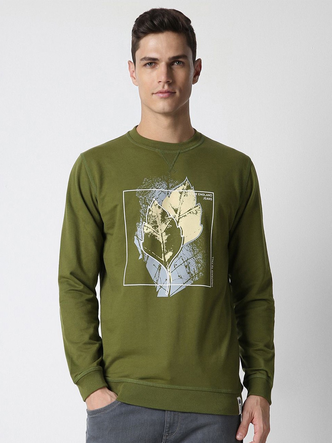 

Peter England Men Floral Printed Pure Cotton Sweatshirt, Olive