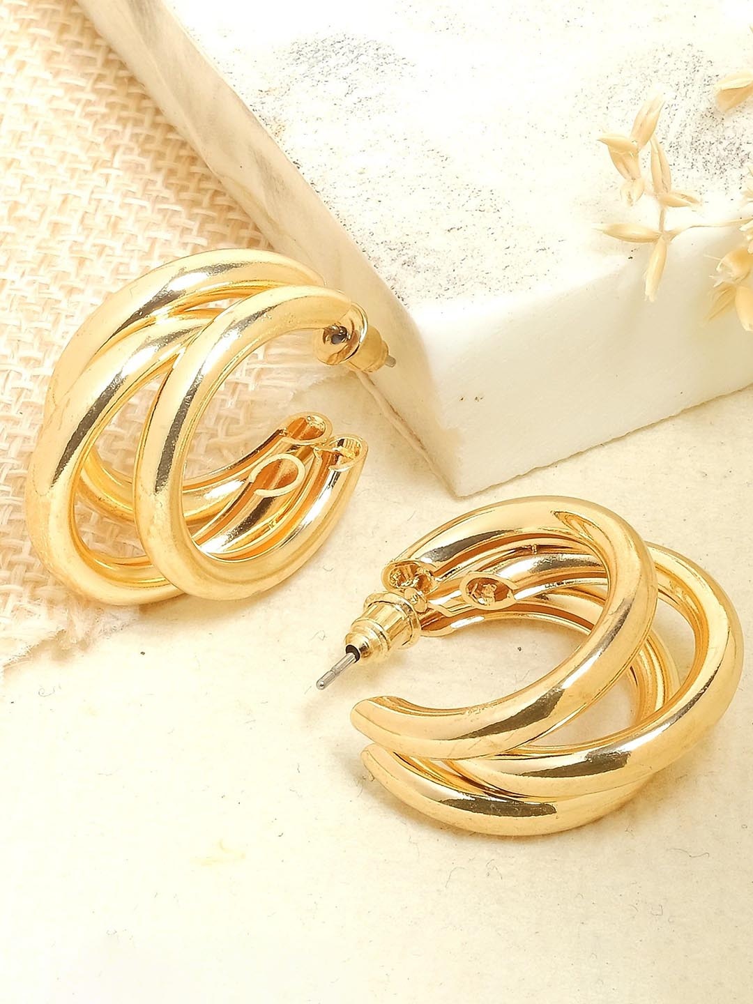 

Upakarna Stainless Steel Circular Half Hoop Earrings, Gold