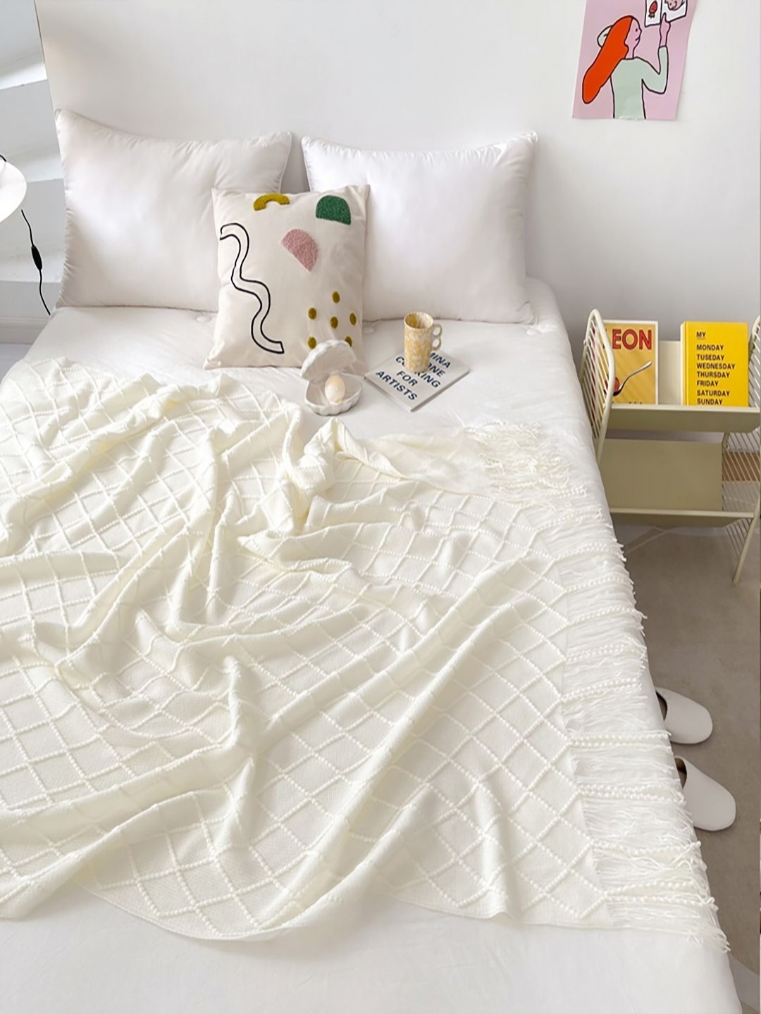

JC HOME White Geometric 300 GSM AC Room Single Bed Blanket