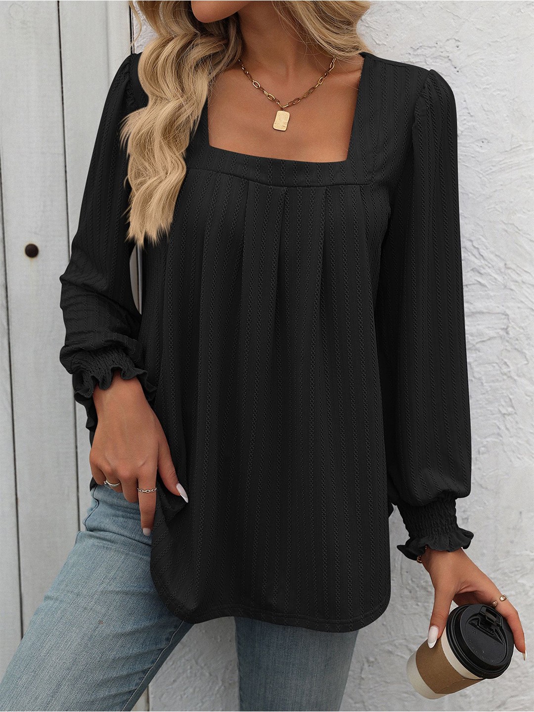 

StyleCast x Revolte Women Solid Square Neck Top, Black
