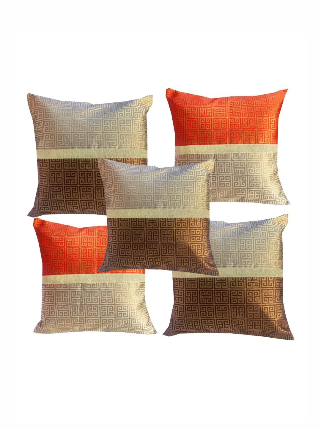 

Pink Parrot Brown & Grey 5 Pieces Geometric Jacquard Silk Square Cushion Covers