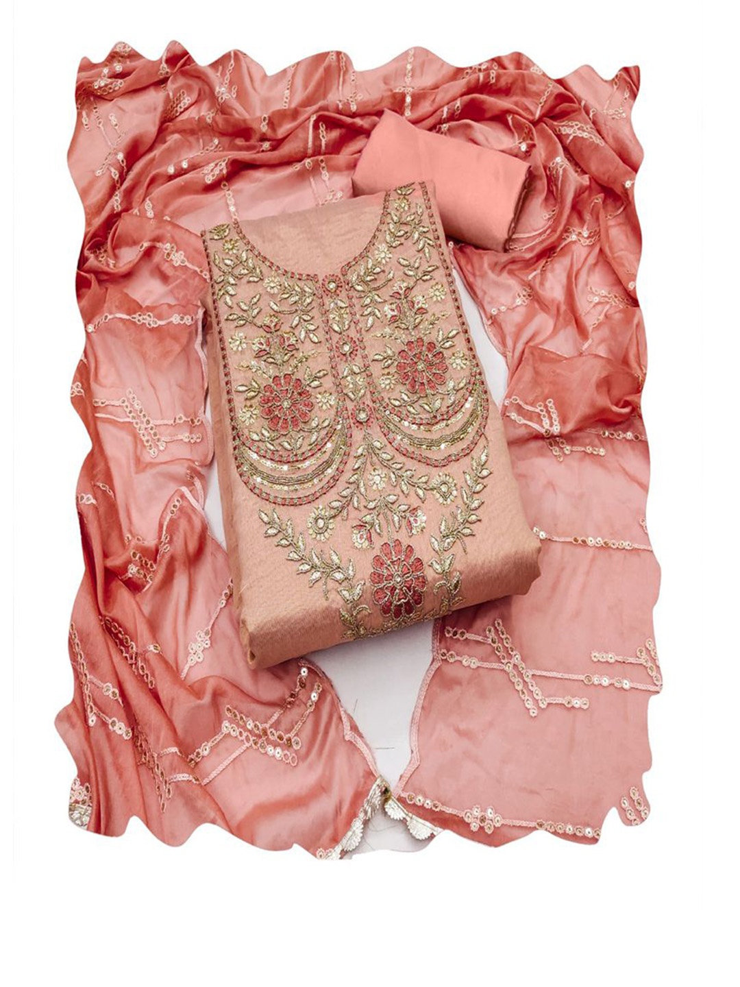 

ASISA Floral Embroidered Beads and Stones Organza Unstitched Dress Material, Pink