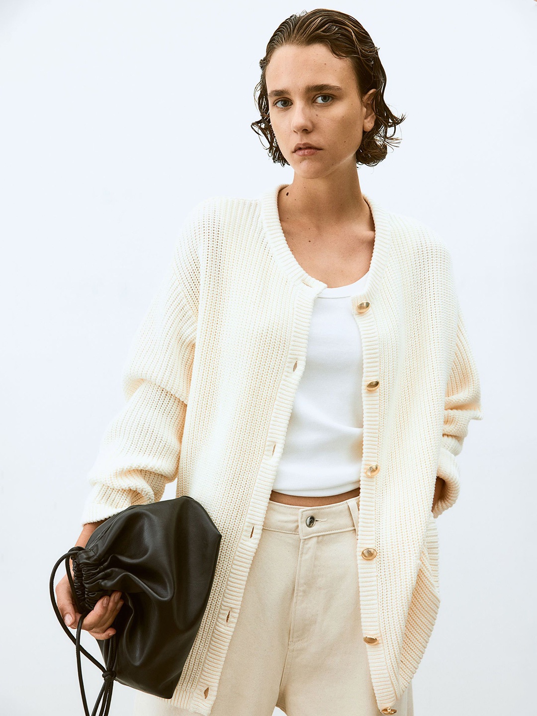 

H&M Rib-Knit Cardigan, White