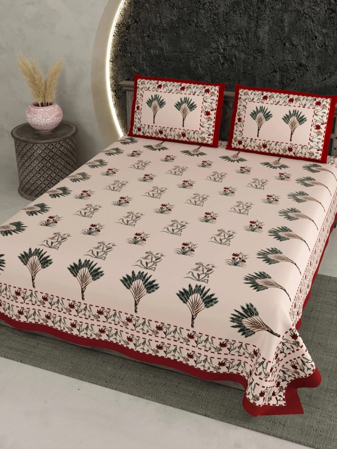 

LIVING ROOTS Pink & Red Floral Cotton 210 TC King Bedsheet with 2 Pillow Covers