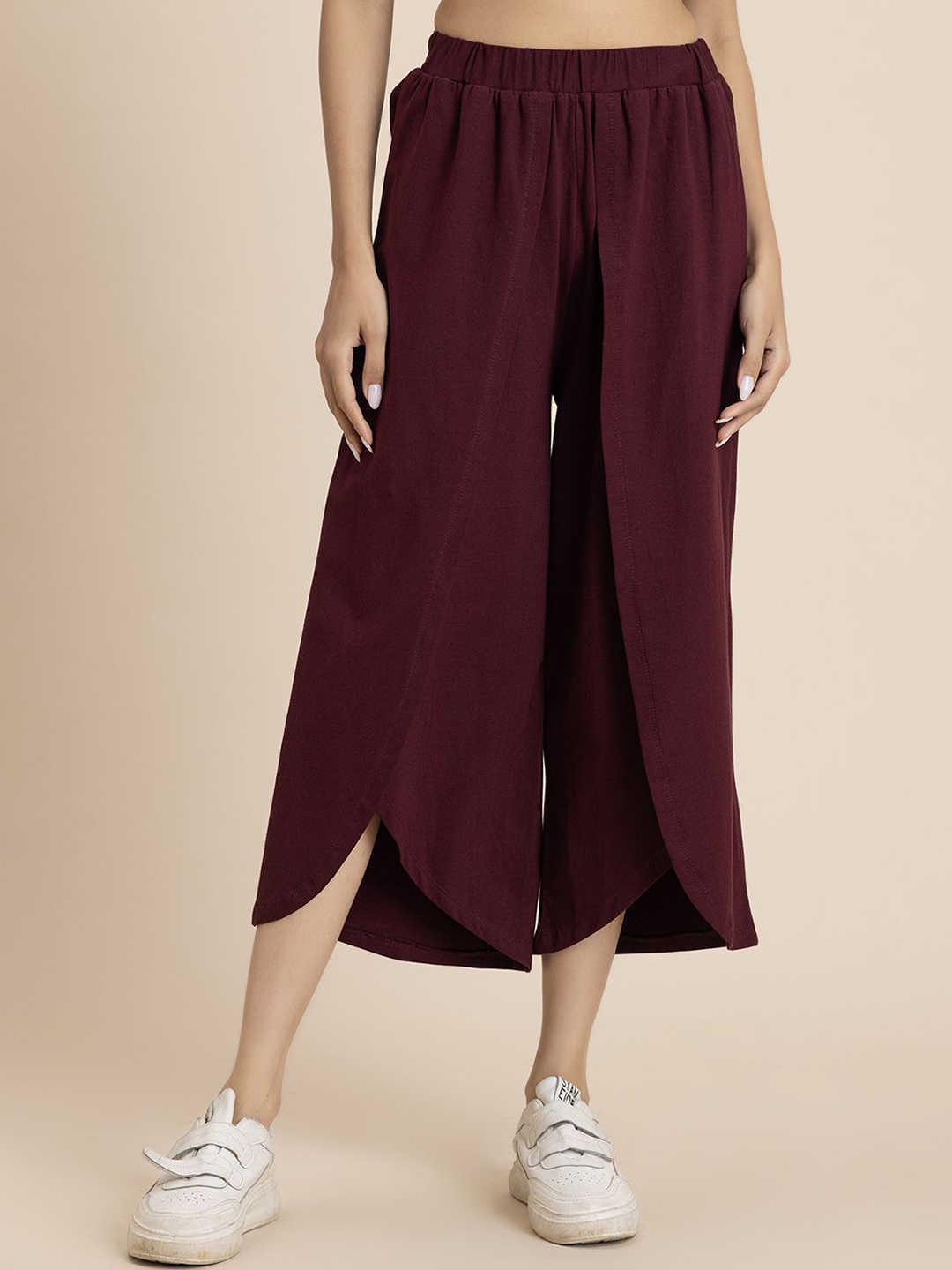 

Moomaya Women High-Rise Cotton Loose Fit Tulip Trousers, Maroon