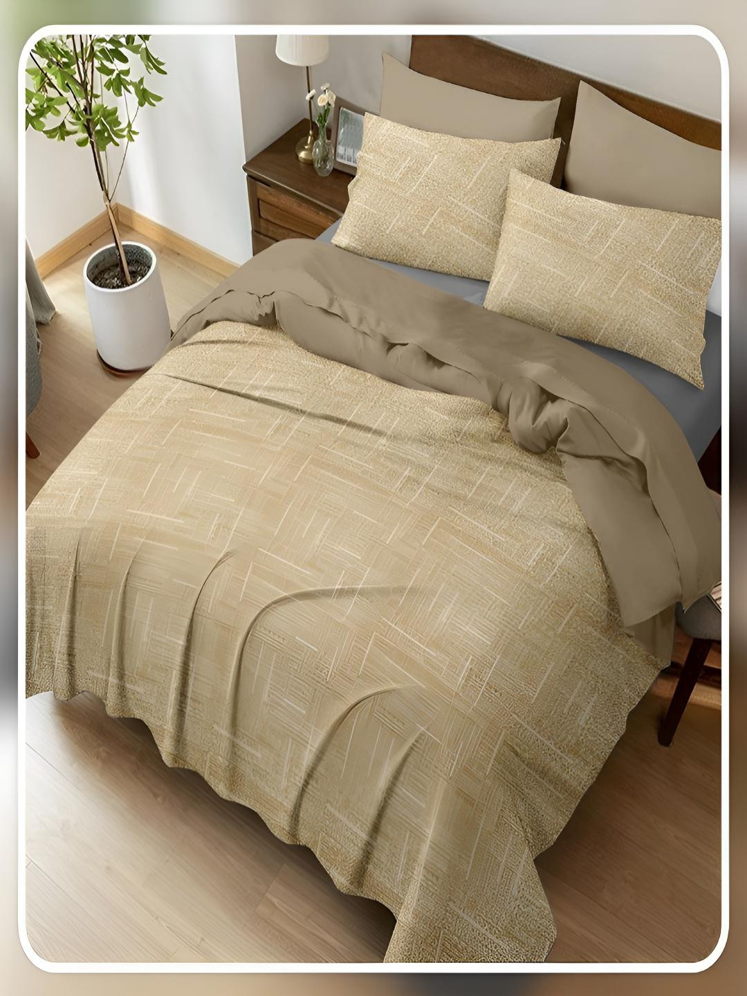 

tundwal's Beige & Off White 400 TC King Bedsheet with 2 Pillow Covers