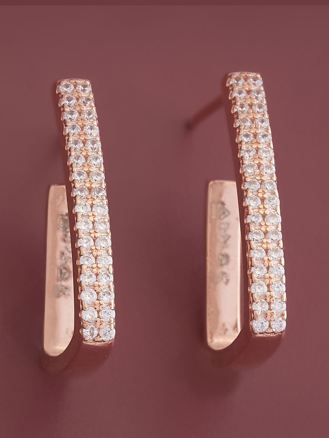 

Kushal's Fashion Jewellery Sterling Silver CZ Rose Gold-Plated Half Hoop Earrings