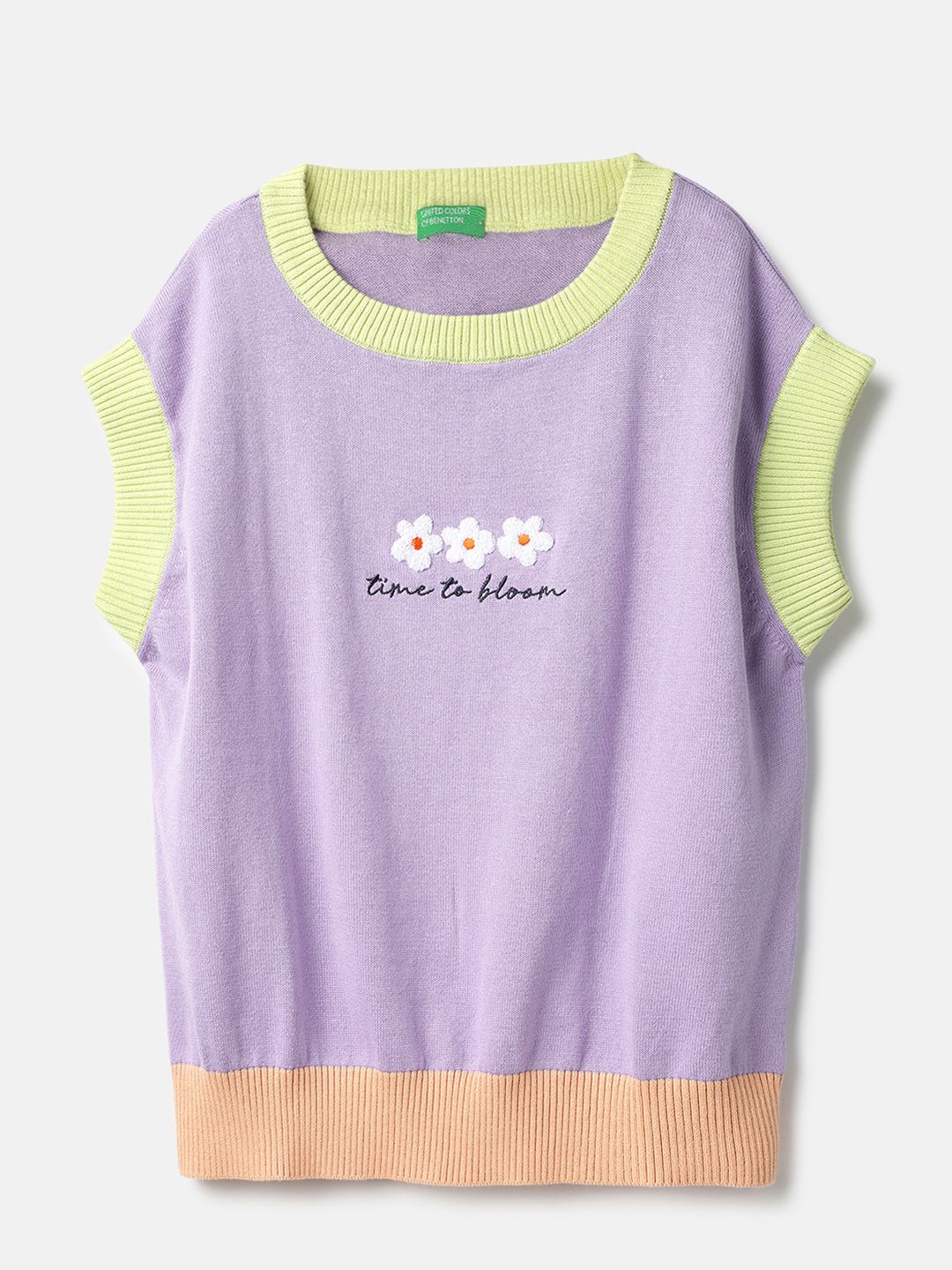 

United Colors of Benetton Girls Embroidered Pure Cotton Top, Purple