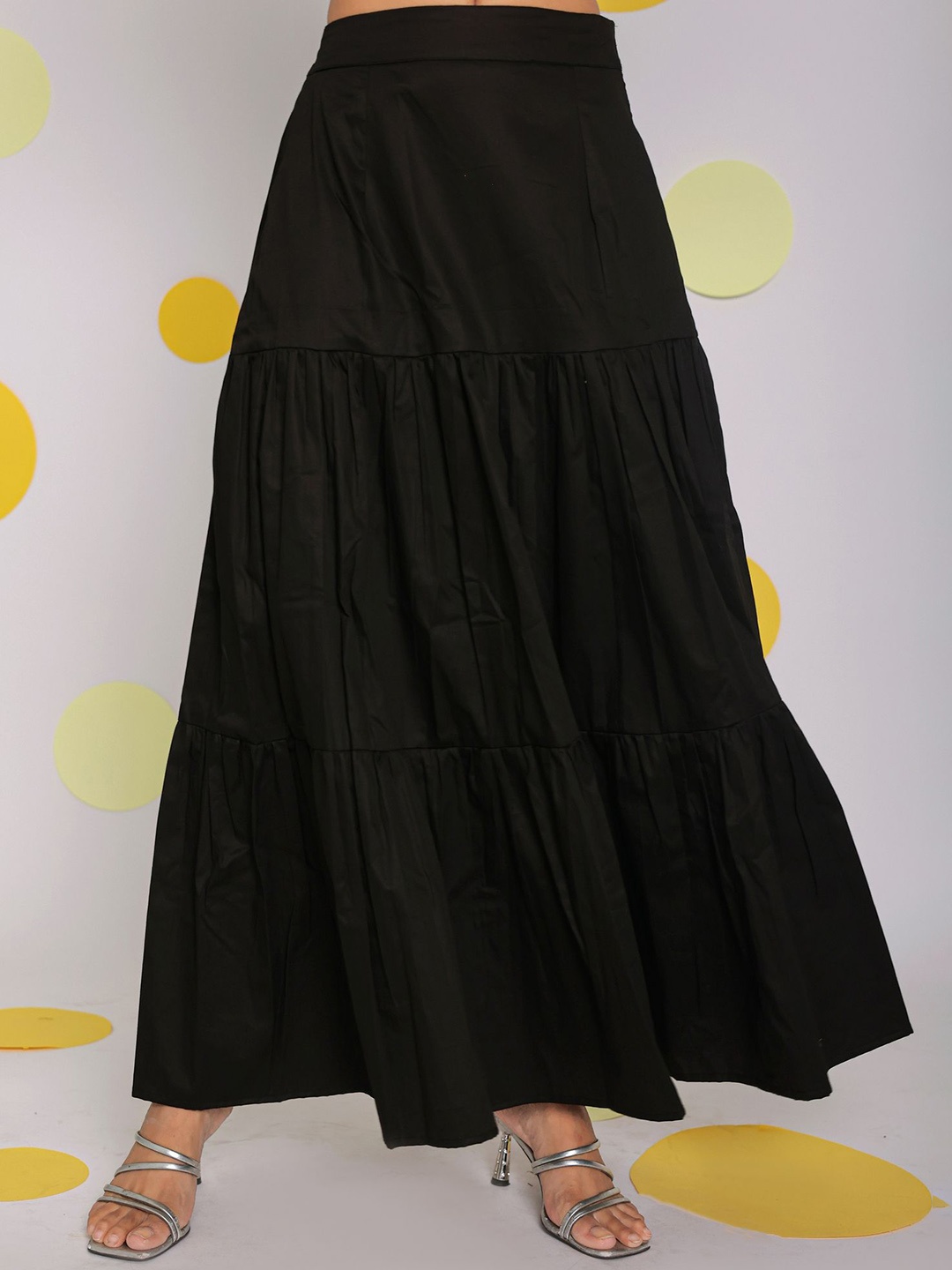 

KAORI BY SHREYA AGARWAL Pure Cotton Flared Maxi Skirt, Black
