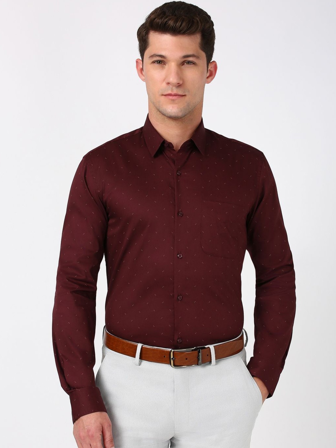 

Peter England Men Opaque Printed Formal Shirt, Maroon