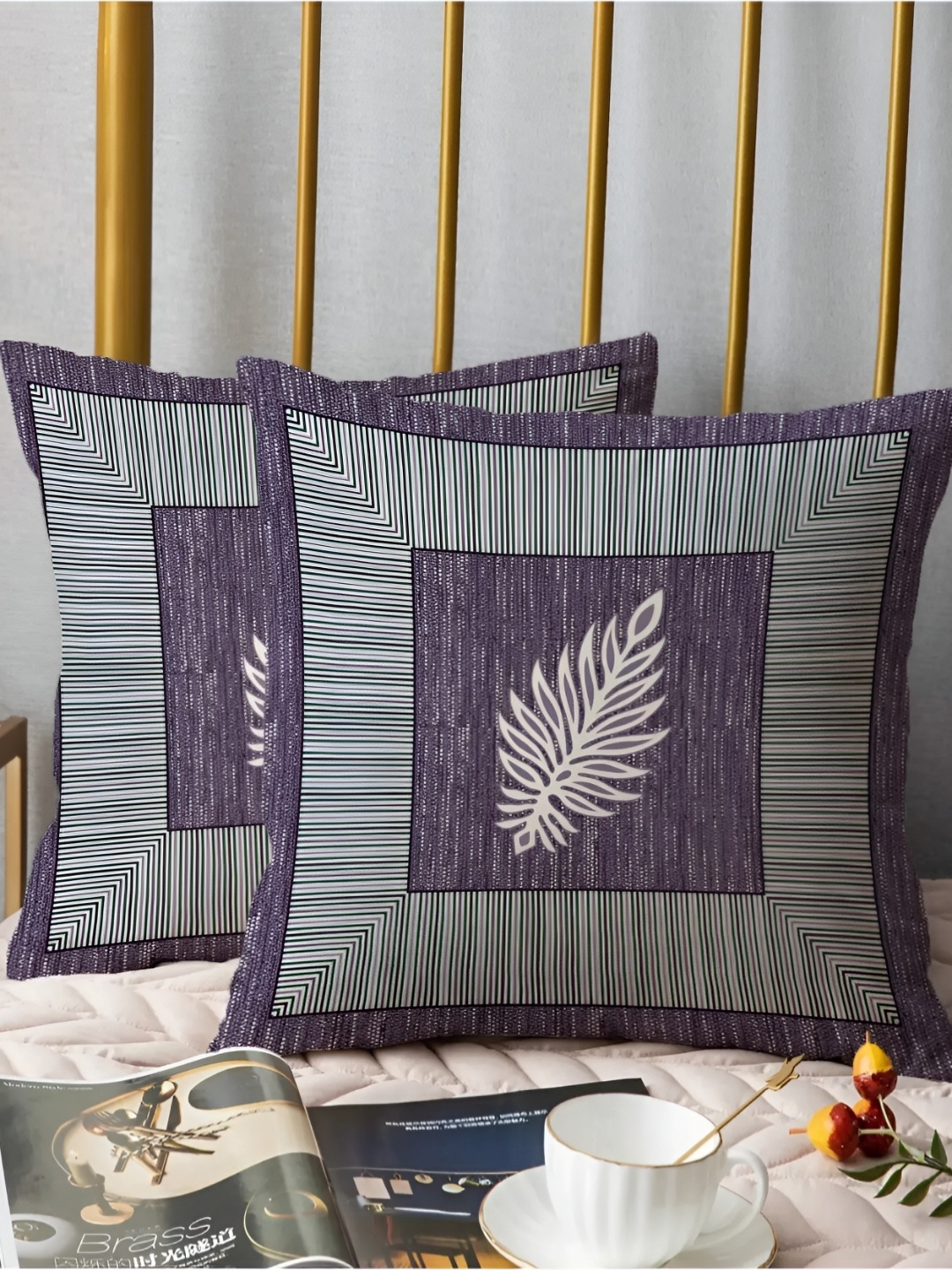 

LIVING ROOTS Purple & White 8 Pieces Ethnic Motifs Printed Cotton Diwan Set