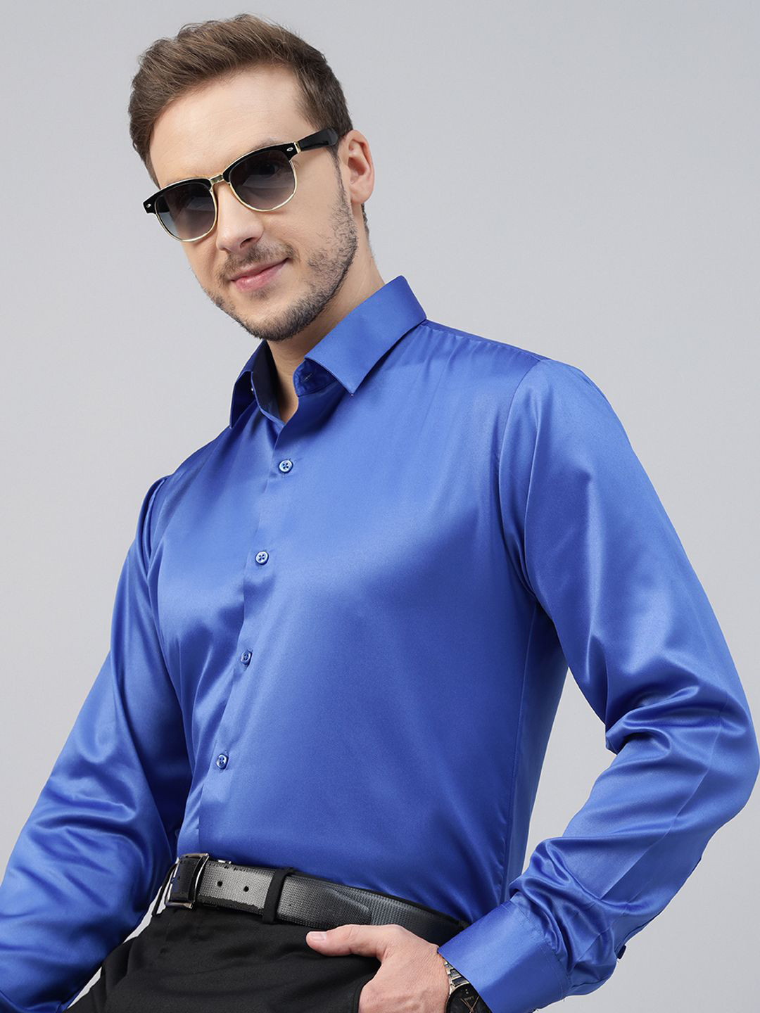 

Hancock Men Premium Slim Fit Opaque Party Shirt, Blue
