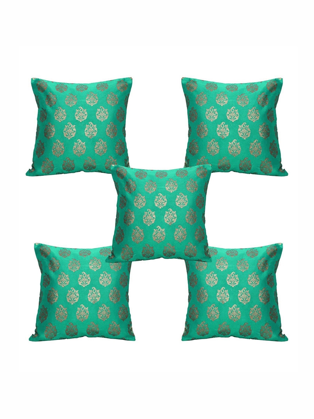 

Pink Parrot Green & Gold-Toned 5 Pieces Ethnic Motifs Printed Square Cushion Covers