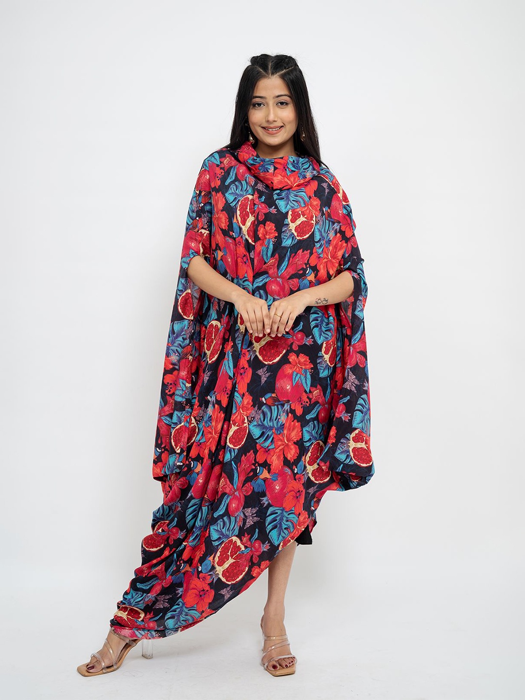 

AFFAIRE'S BY LEVELL5 Women Floral Printed High Neck Midi Dress, Red