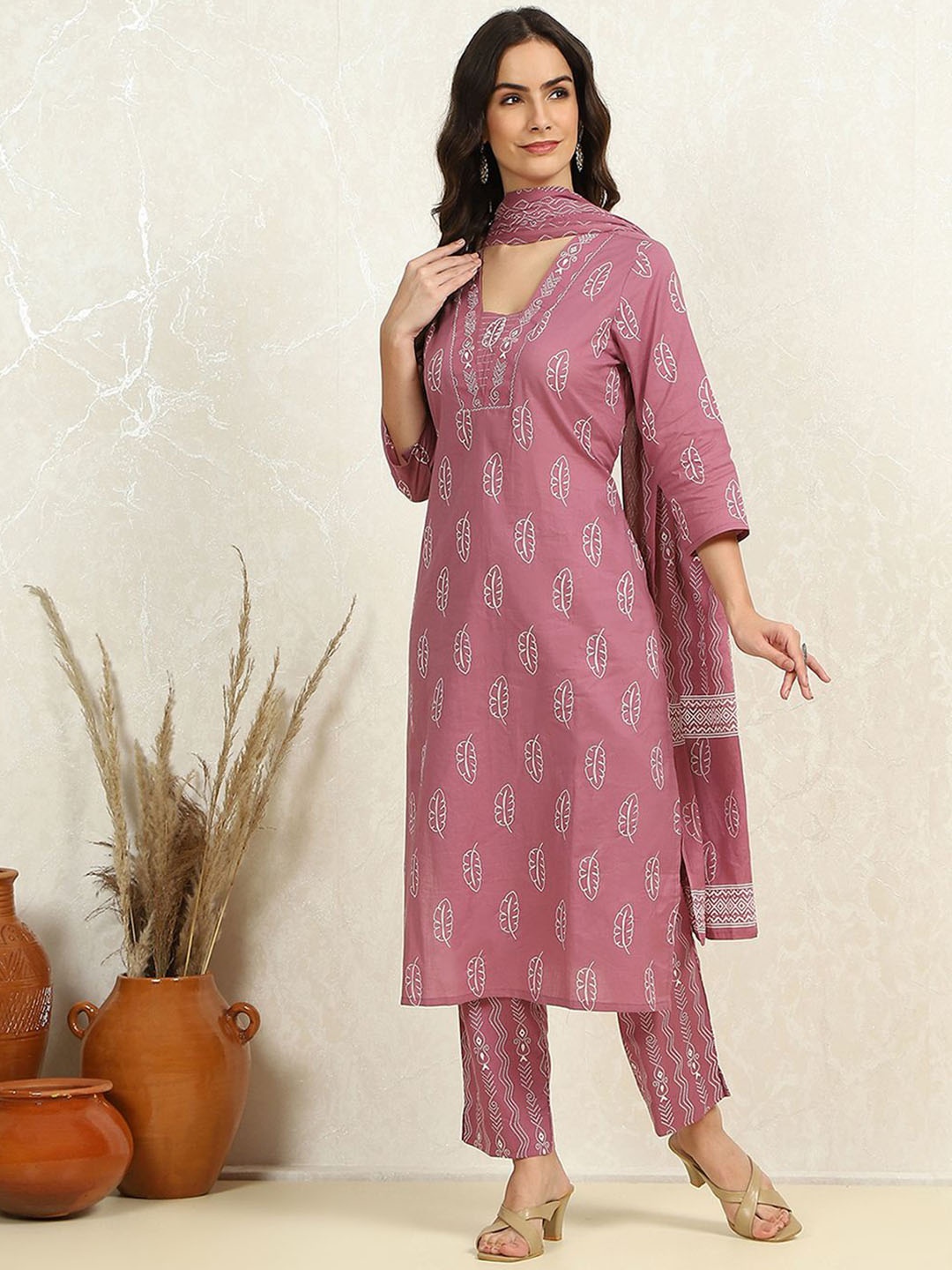 

Biba Floral Printed Pure Cotton Unstitched Dress Material, Purple