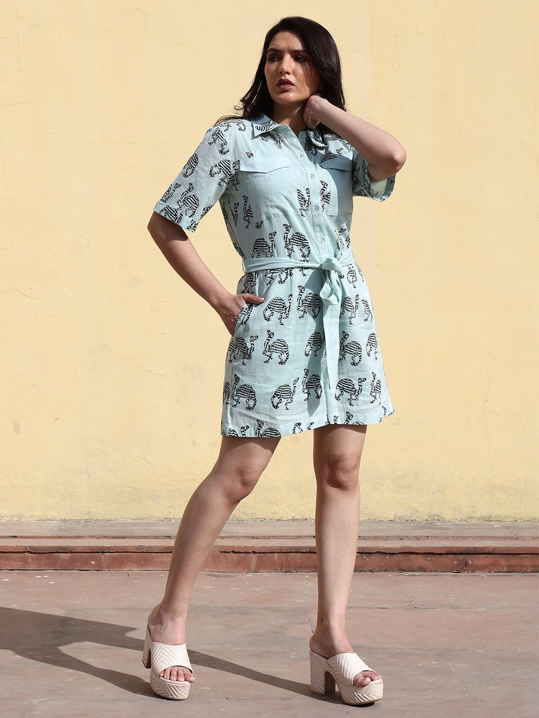 

CUSTARD Women Conversational Printed Cotton Playsuit, Blue