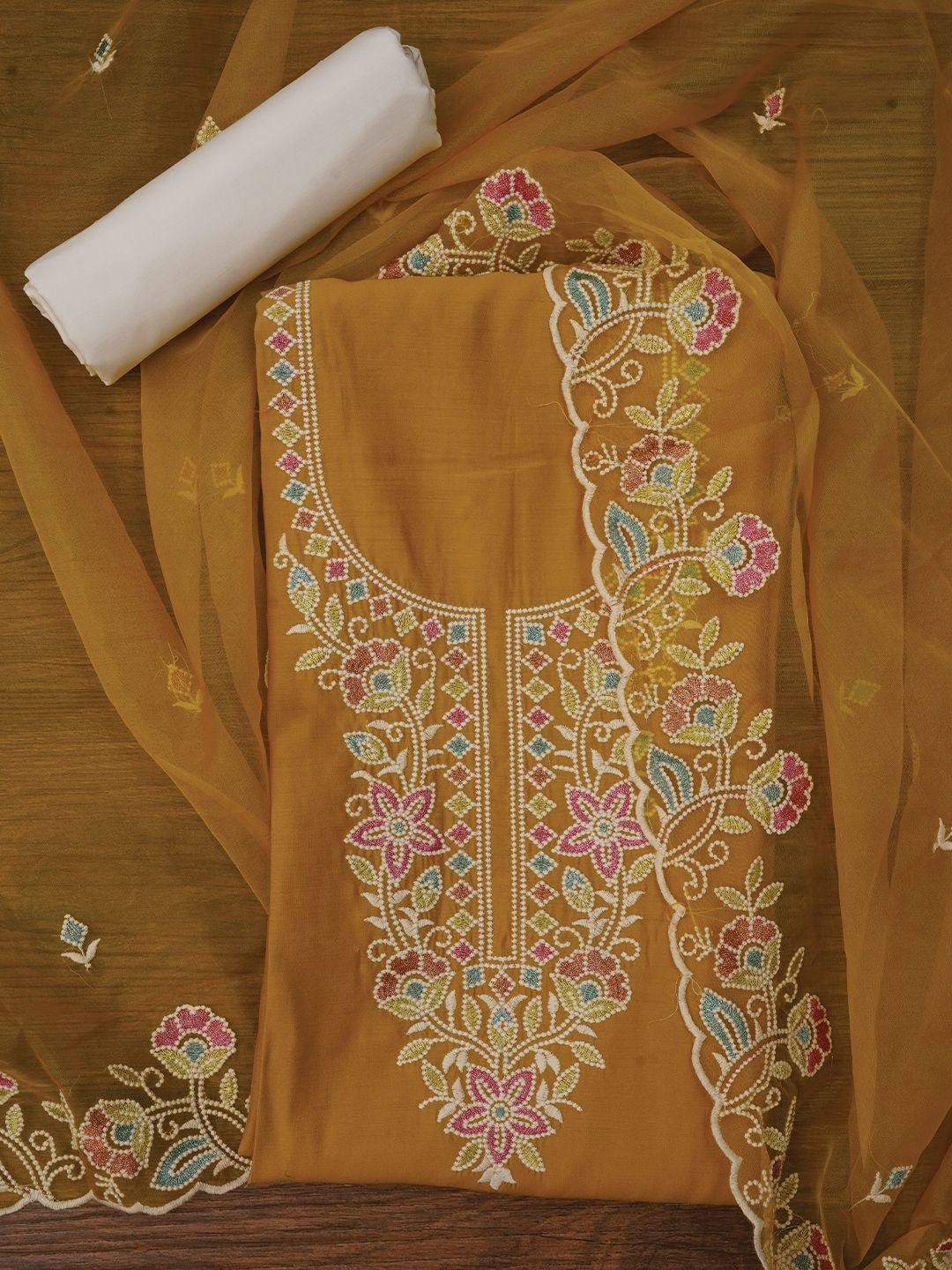 

Jaipur Kurti Zari Pure Cotton Dress Material with Dupatta, Mustard