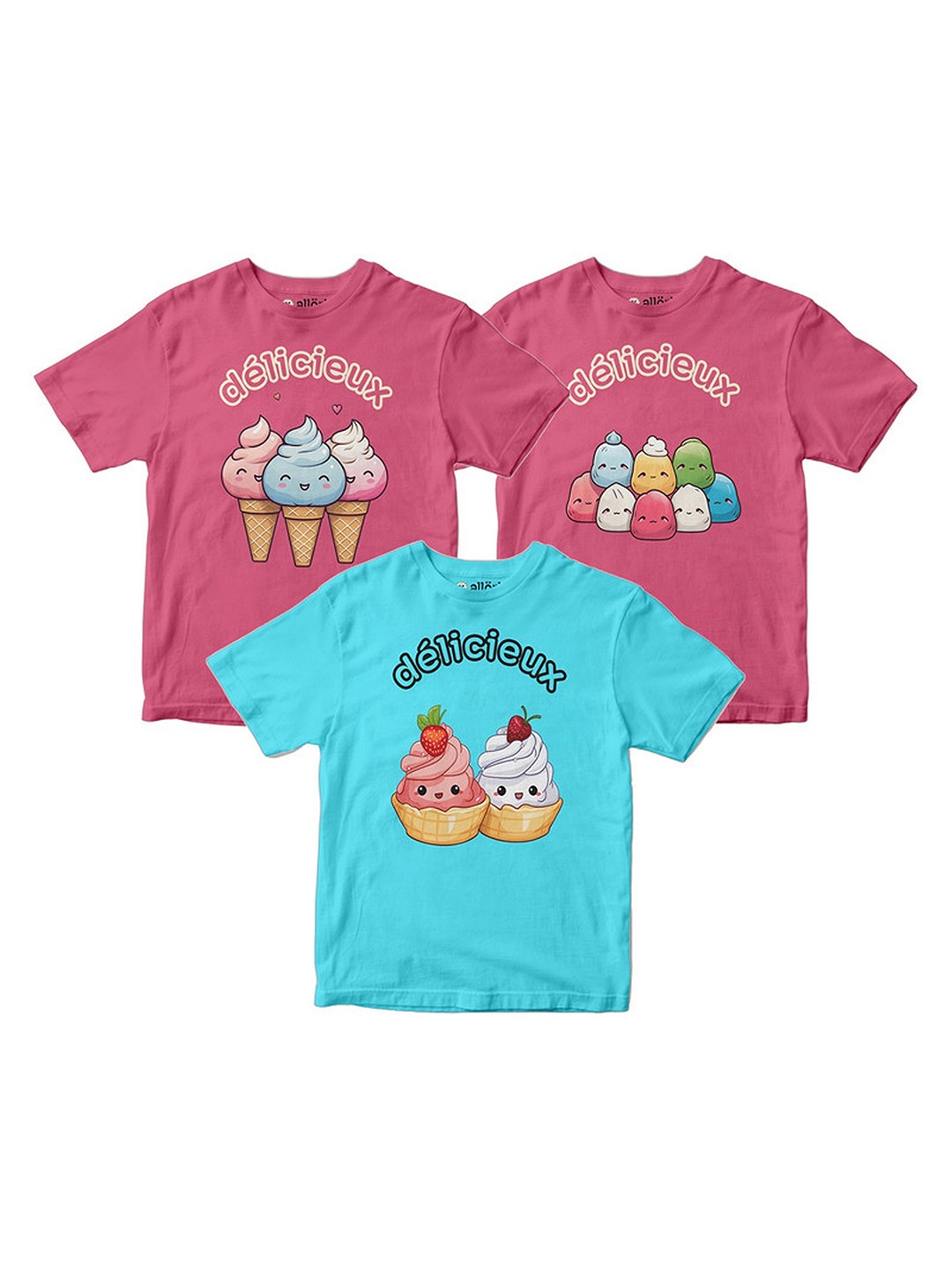 

allorio kids Girls 3 Printed Applique Slim Fit T-shirt, Multi
