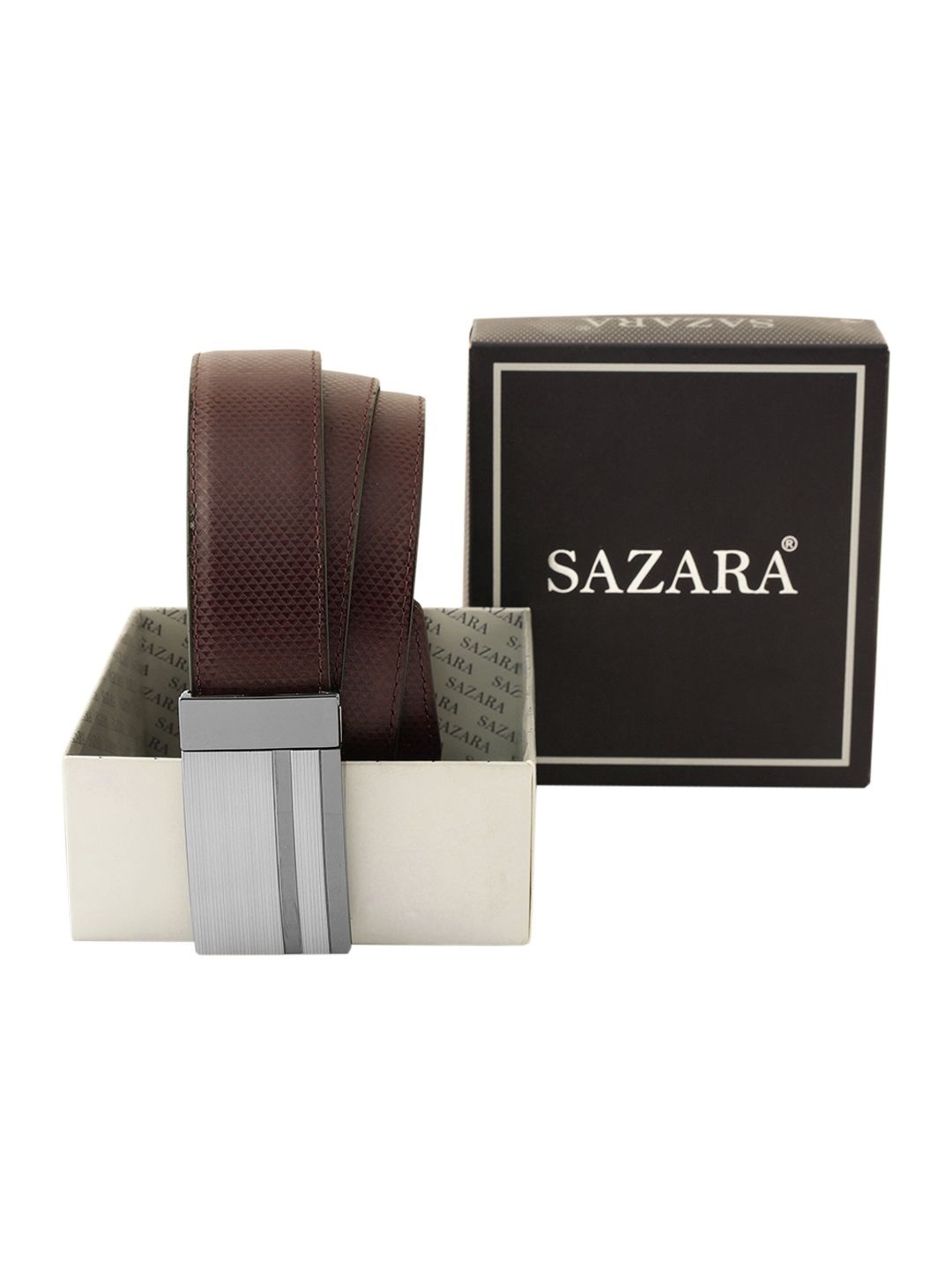 

SAZARA Men Textured Leather Reversible Belt, Brown