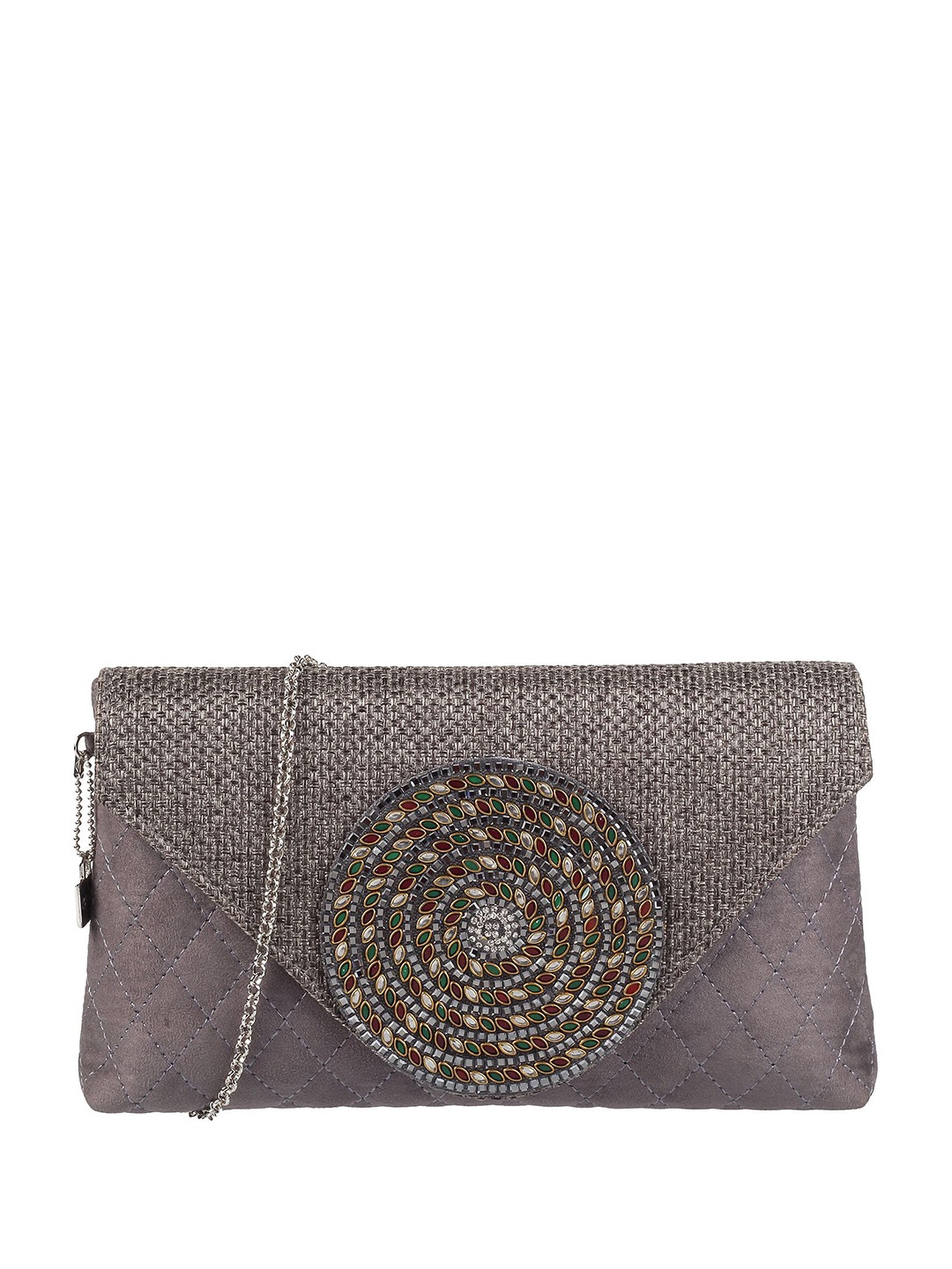 

Cheemo Embellished Envelope Clutch, Grey