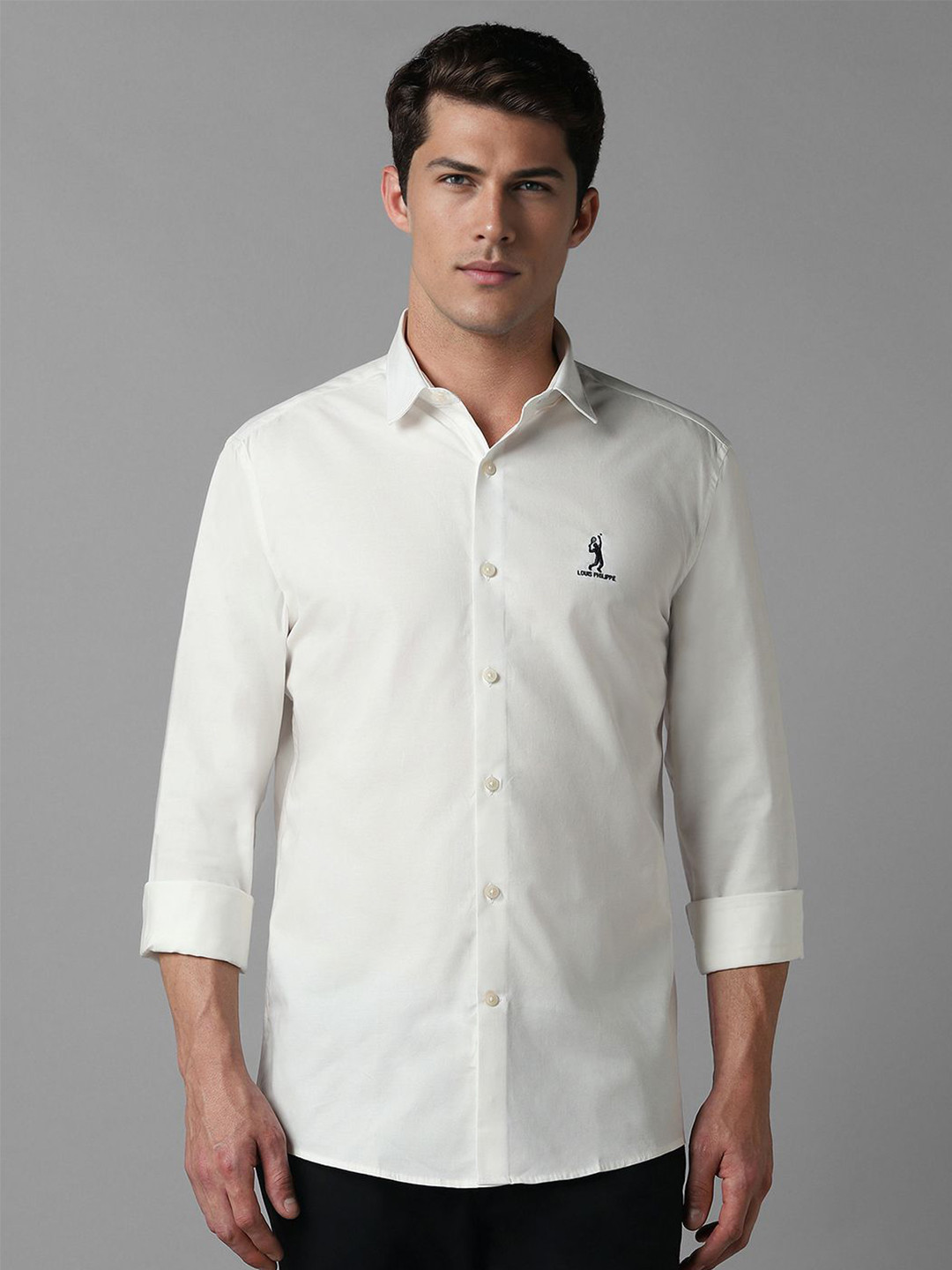 

Louis Philippe Sport Men Spread Collar Solid Cotton Slim Fit Casual Shirt, White