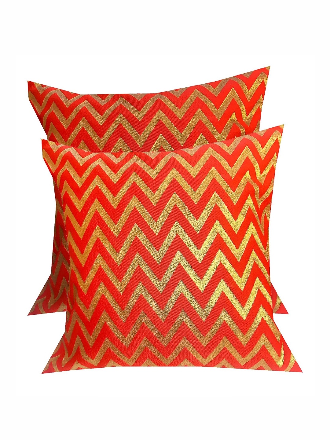 

Pink Parrot Red & Gold Toned 2 Pieces Geometric Printed Square Cushion Covers