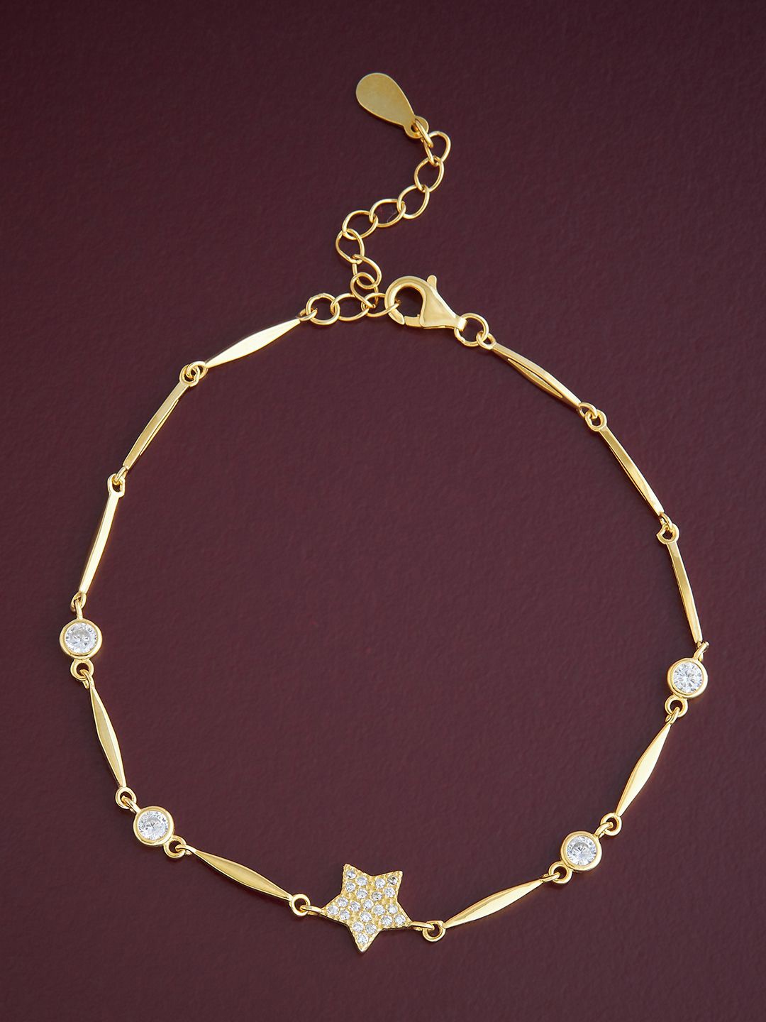 

Kushal's Fashion Jewellery 92.5 Pure Silver Gold-Plated CZ Link Bracelet