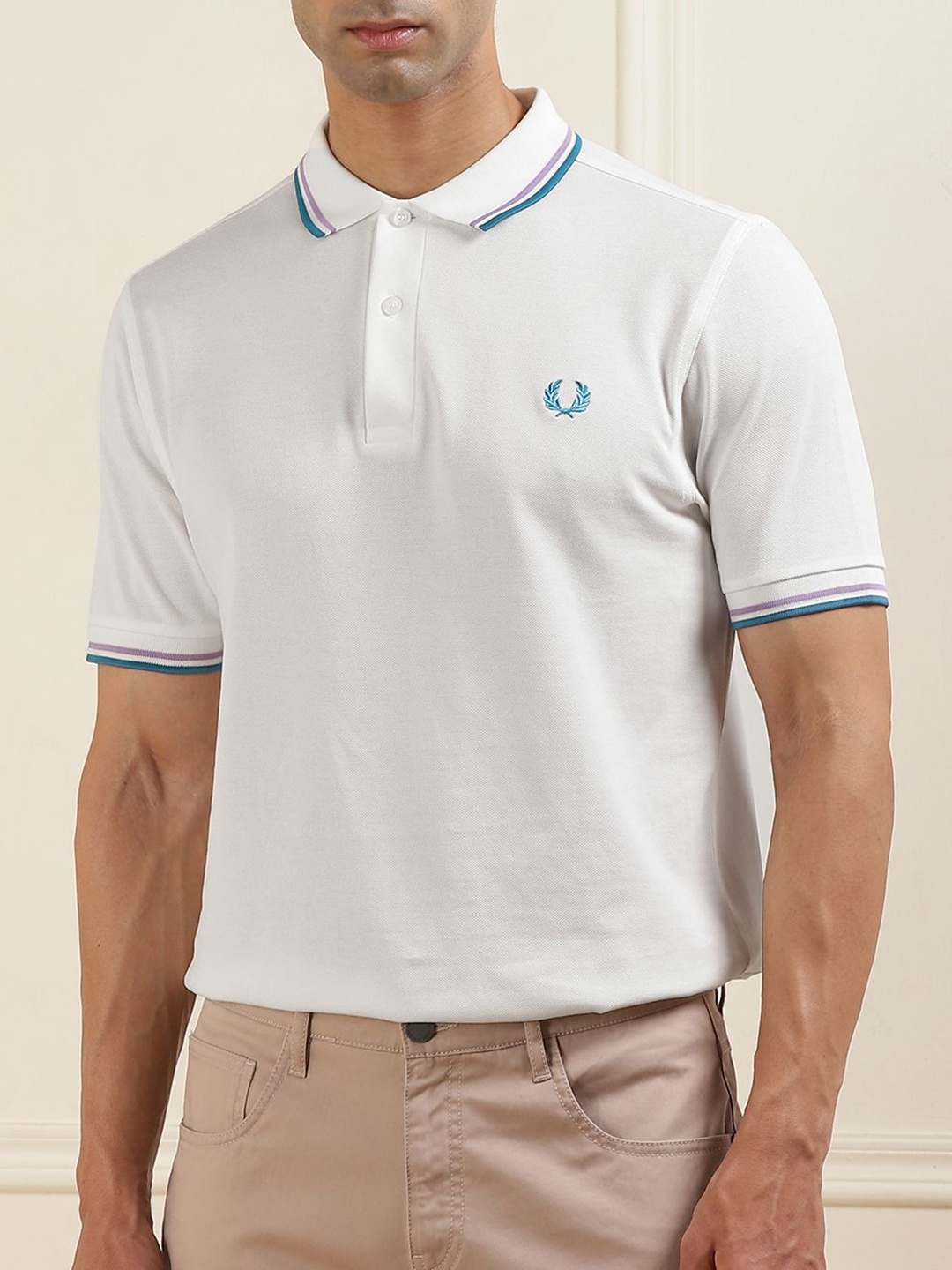 

Fred Perry Men Solid Polo Collar Cotton Slim Fit T-shirt, White