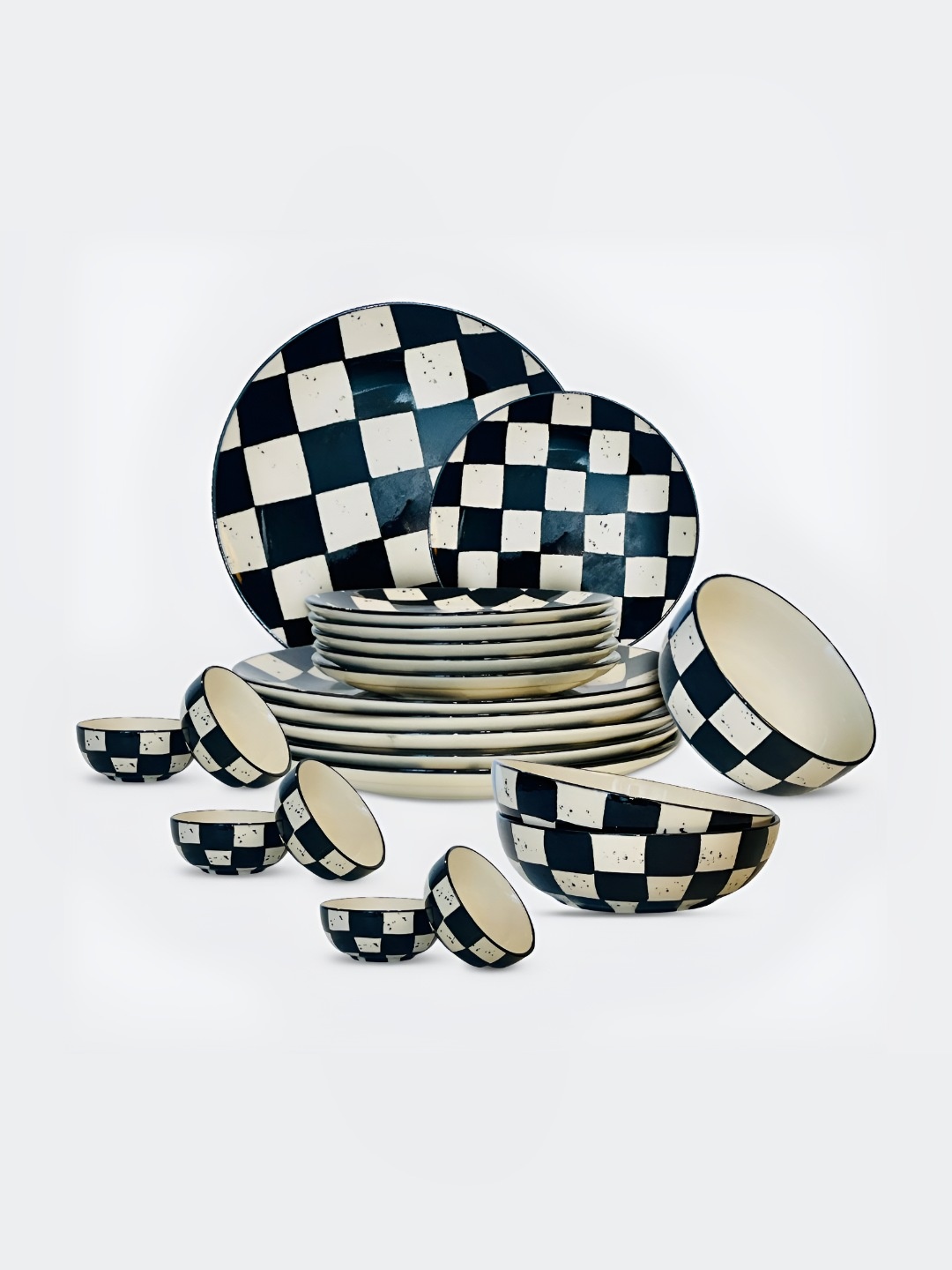 

BlackCarrot Black & White 21 Pieces Checked Ceramic Dinner Set