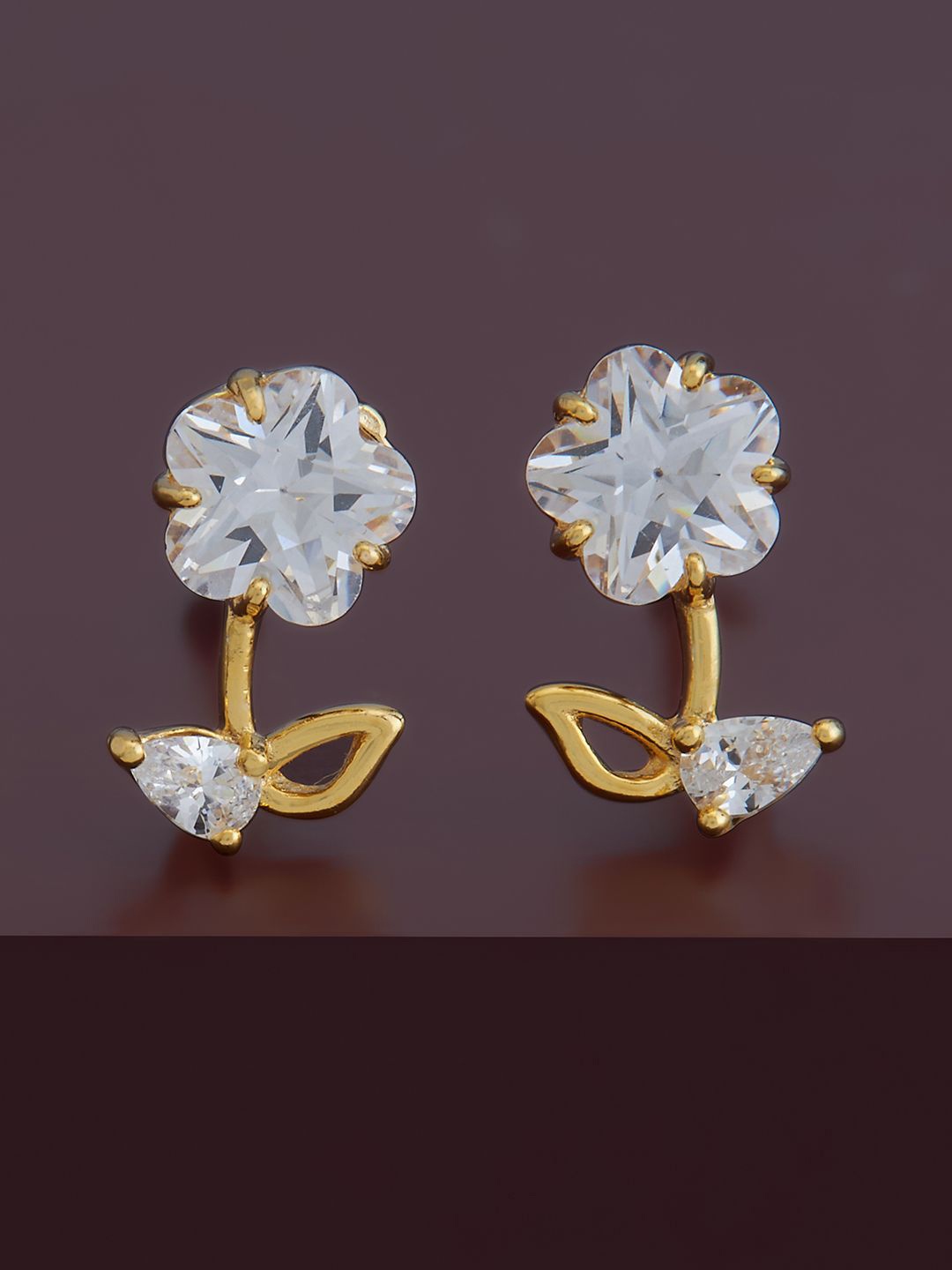 

Kushal's Fashion Jewellery 92.5 Pure Silver Gold Plated Cubic Zirconia Floral Studs, White