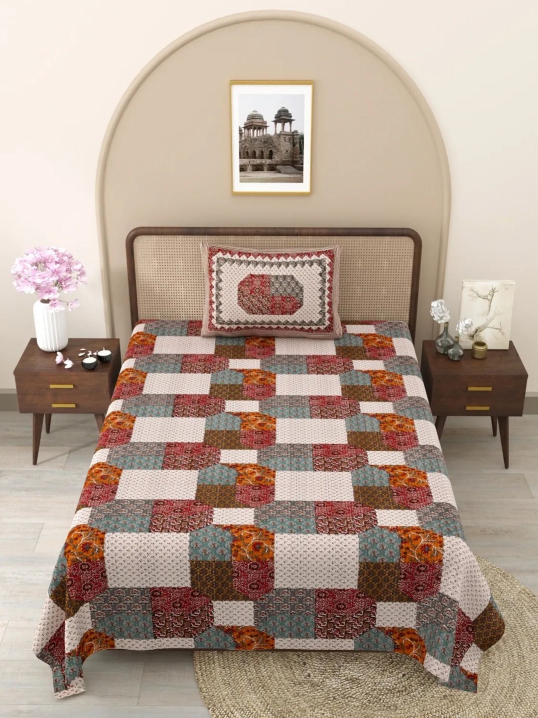 

LIVING ROOTS Orange & Red Ethnic Motifs Cotton 144 TC Single Bedsheet with 1 Pillow Cover