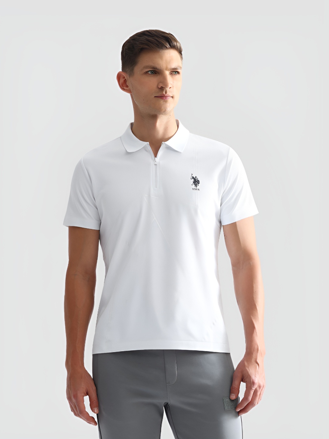 

U.S. Polo Assn. Men Solid Polo Collar Pure Cotton Slim Fit T-shirt, White