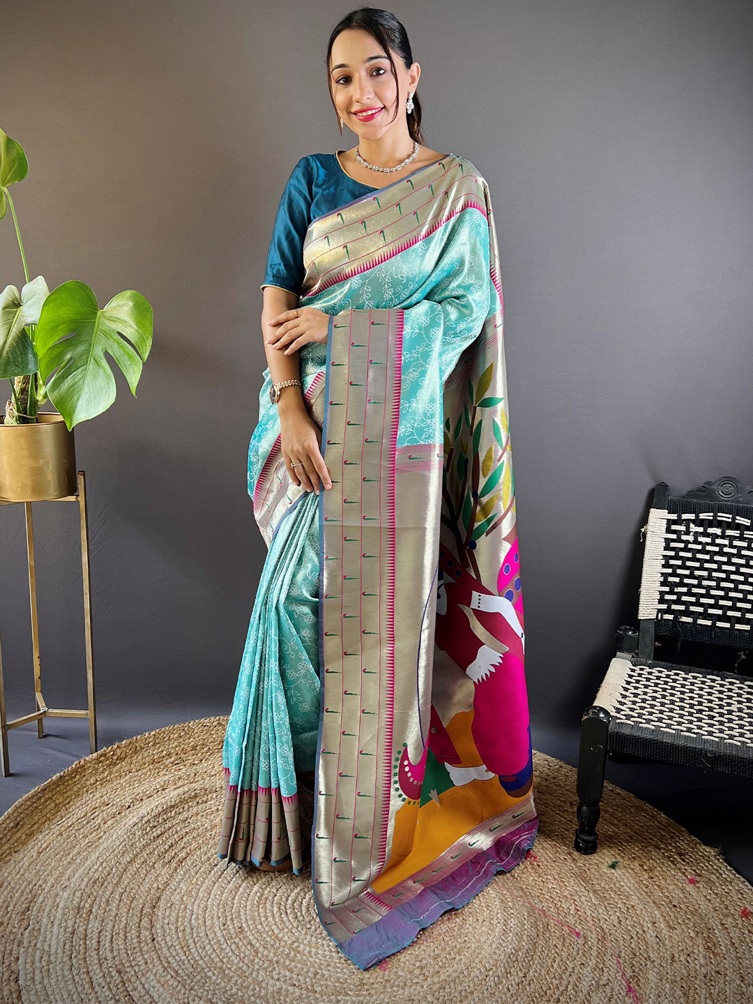 

HEER FASHION Woven Design Zari Silk Blend Designer Banarasi Saree, Blue