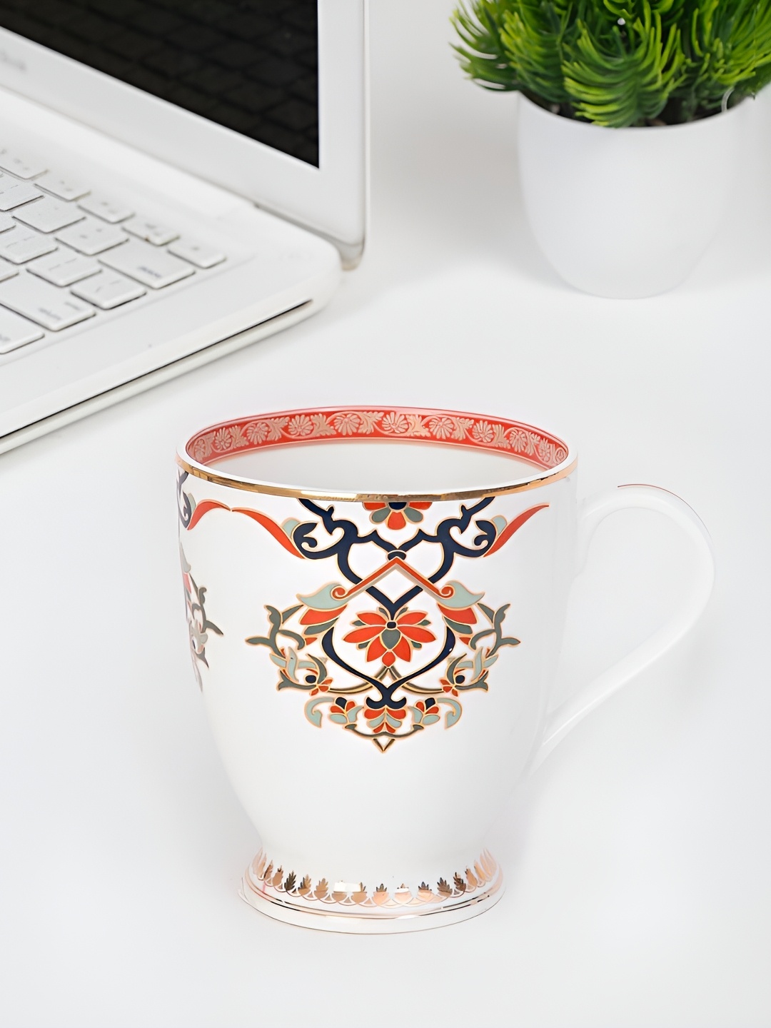 

Fabindia Jodha Beige & Green Printed Ceramic Mug 380 ml