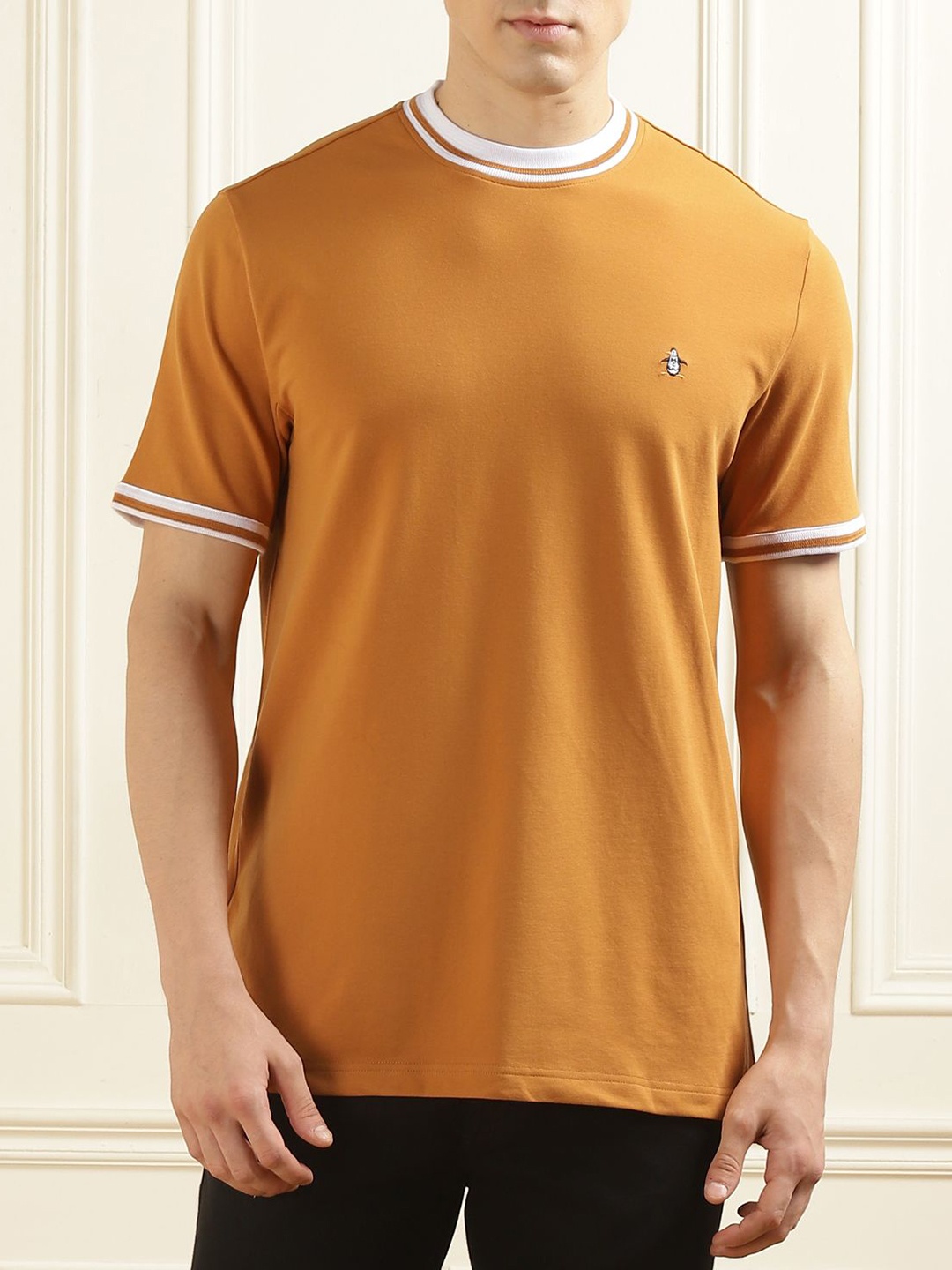 

Original Penguin Men Solid Round Neck Cotton Slim Fit T-shirt, Rust