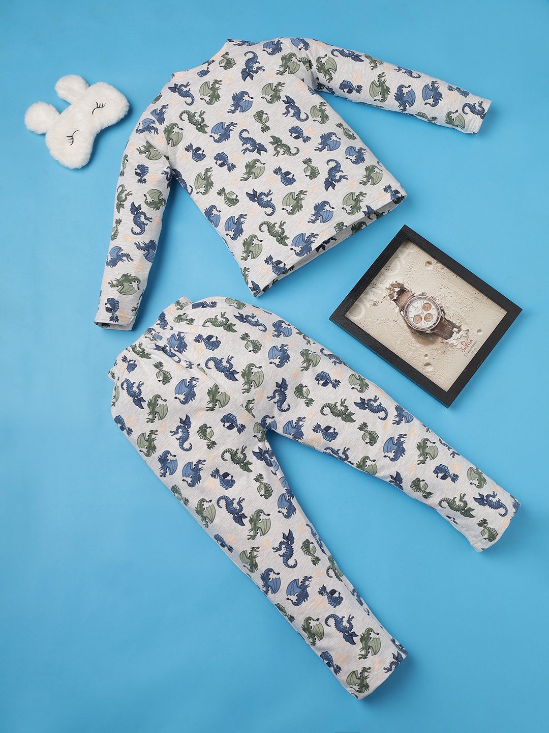 

RAINE AND JAINE Boys Printed Pure Cotton Night suit, White