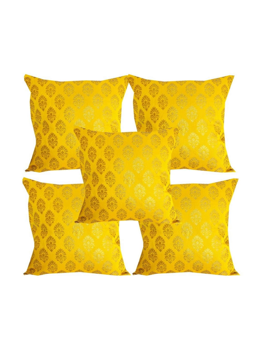 

Pink Parrot Yellow & Gold-Toned 5 Pieces Ethnic Motifs Square Cushion Covers